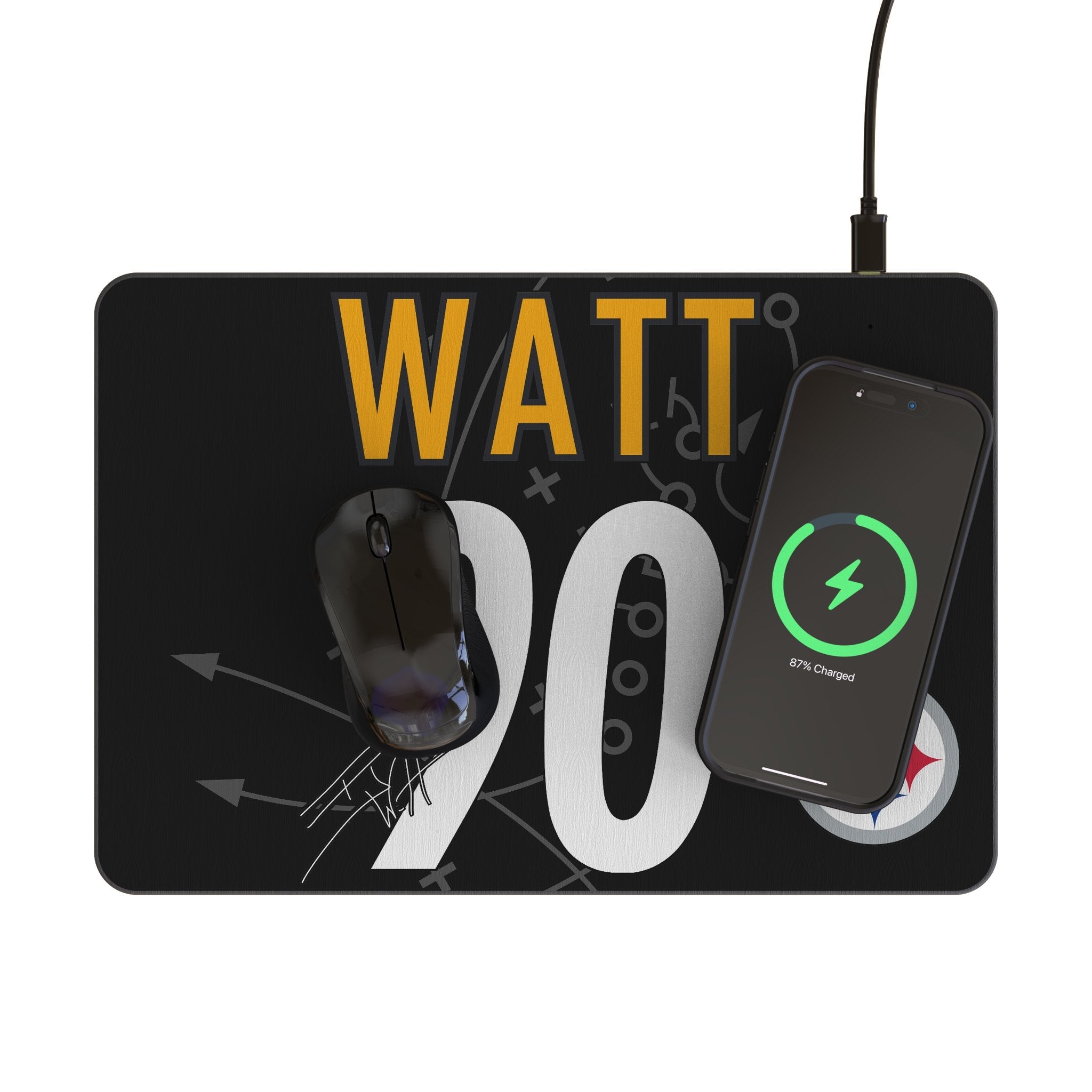 T.J. Watt Pittsburgh Steelers 90 Game Tactic 15-Watt Wireless Charger and Mouse Pad - Sports Gifts, Sports Memorabilia, Sports Collectibles, Fan Shop