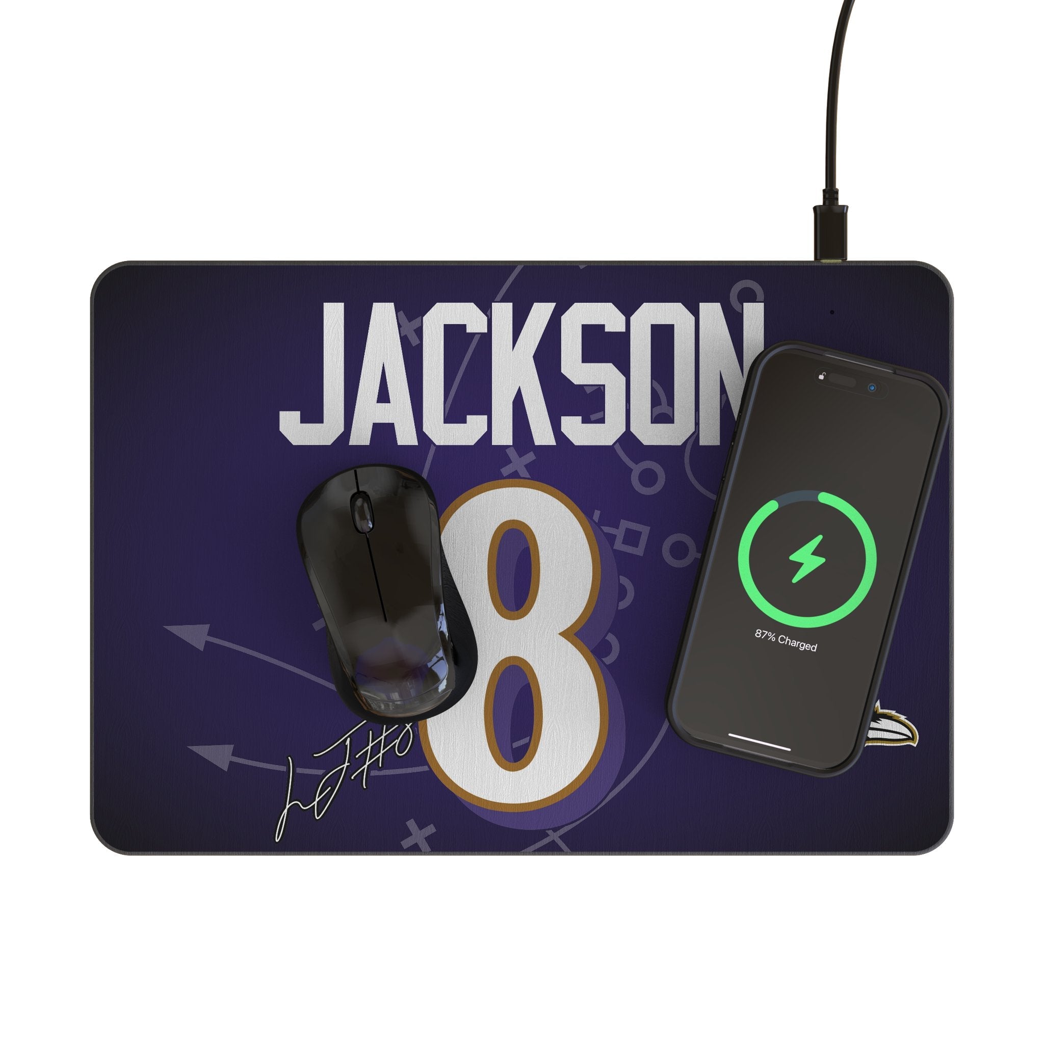 Lamar Jackson Baltimore Ravens 8 Game Tactic 15-Watt Wireless Charger and Mouse Pad - Sports Gifts, Sports Memorabilia, Sports Collectibles, Fan Shop