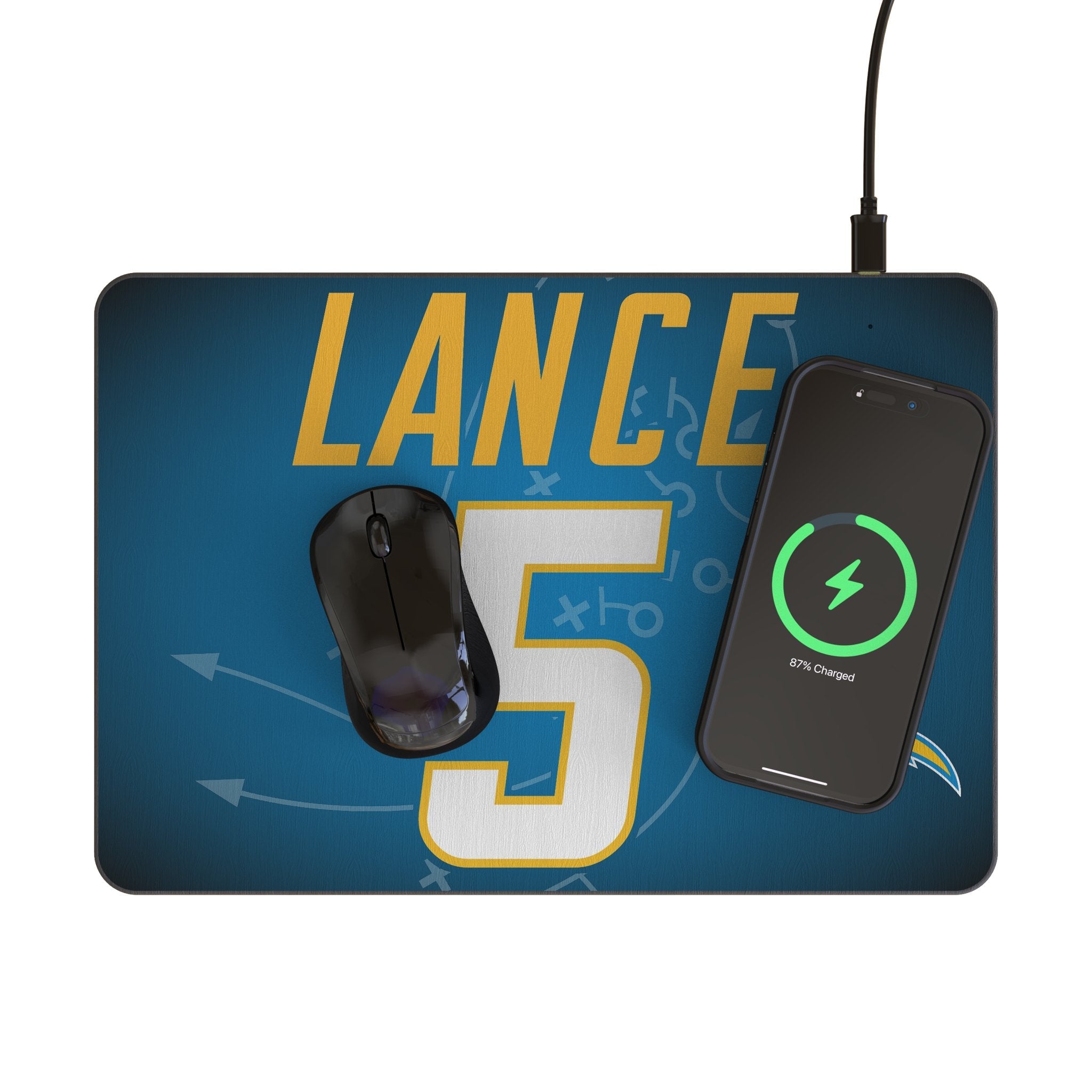 Trey Lance Los Angeles Chargers 5 Game Tactic 15-Watt Wireless Charger and Mouse Pad - Sports Gifts, Sports Memorabilia, Sports Collectibles, Fan Shop