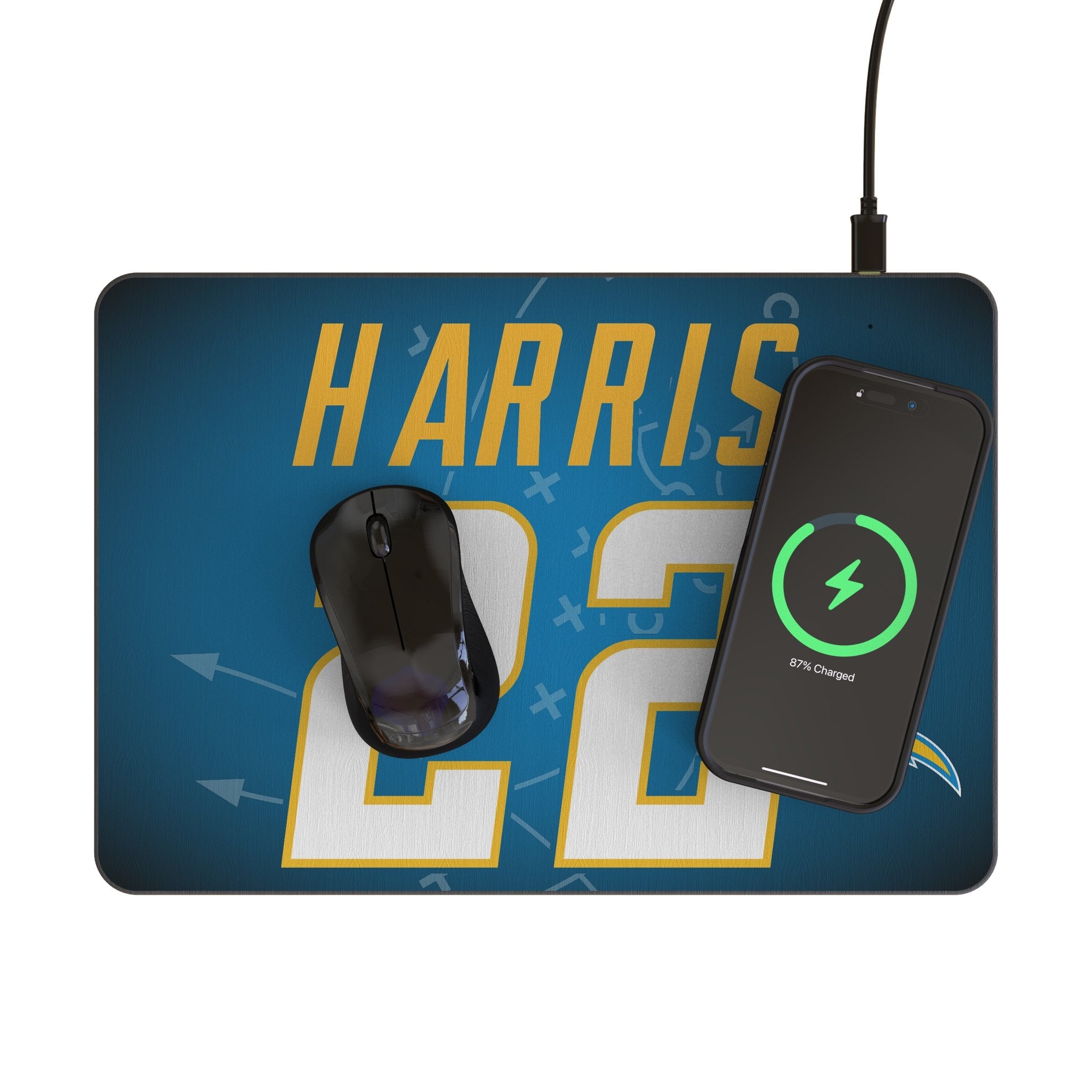 Najee Harris Los Angeles Chargers 22 Game Tactic 15-Watt Wireless Charger and Mouse Pad - Sports Gifts, Sports Memorabilia, Sports Collectibles, Fan Shop