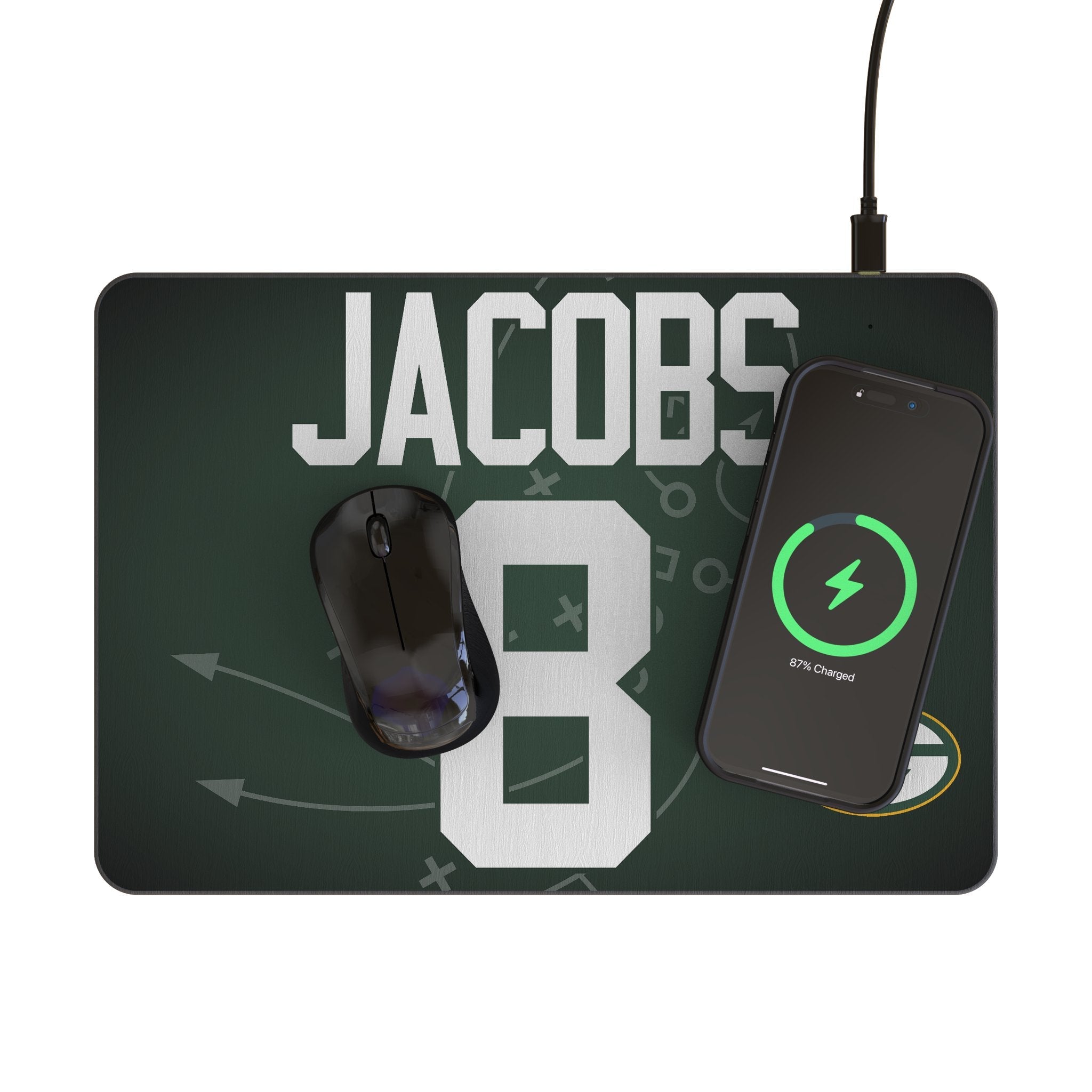 Josh Jacobs Green Bay Packers 8 Game Tactic 15-Watt Wireless Charger and Mouse Pad - Sports Gifts, Sports Memorabilia, Sports Collectibles, Fan Shop