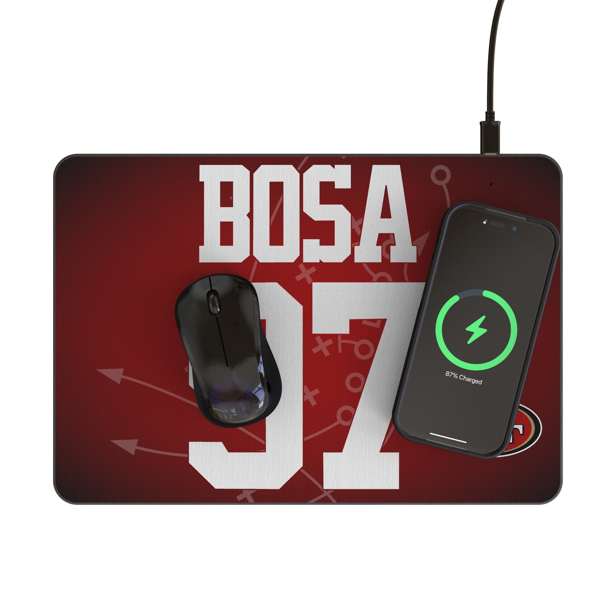 Nick Bosa San Francisco 49ers 97 Game Tactic 15-Watt Wireless Charger and Mouse Pad - Sports Gifts, Sports Memorabilia, Sports Collectibles, Fan Shop