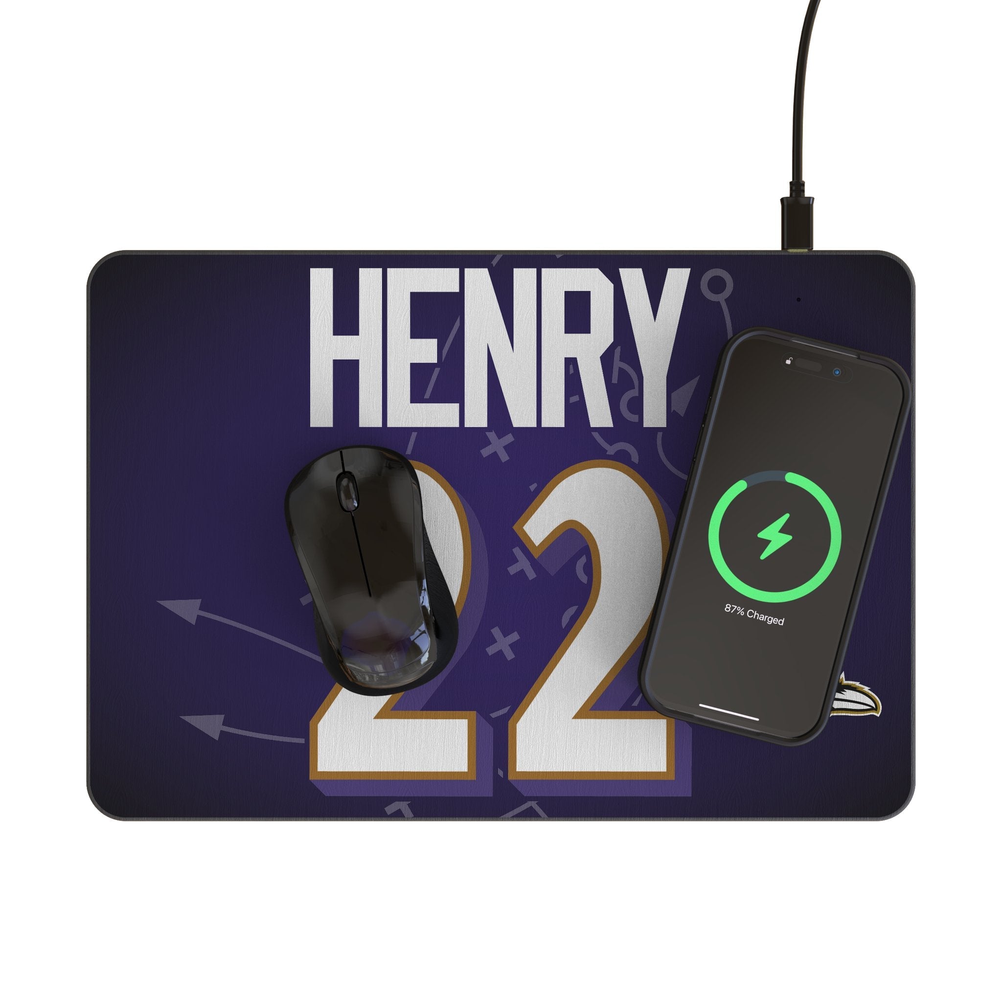 Derrick Henry Baltimore Ravens 22 Game Tactic 15-Watt Wireless Charger and Mouse Pad - Sports Gifts, Sports Memorabilia, Sports Collectibles, Fan Shop