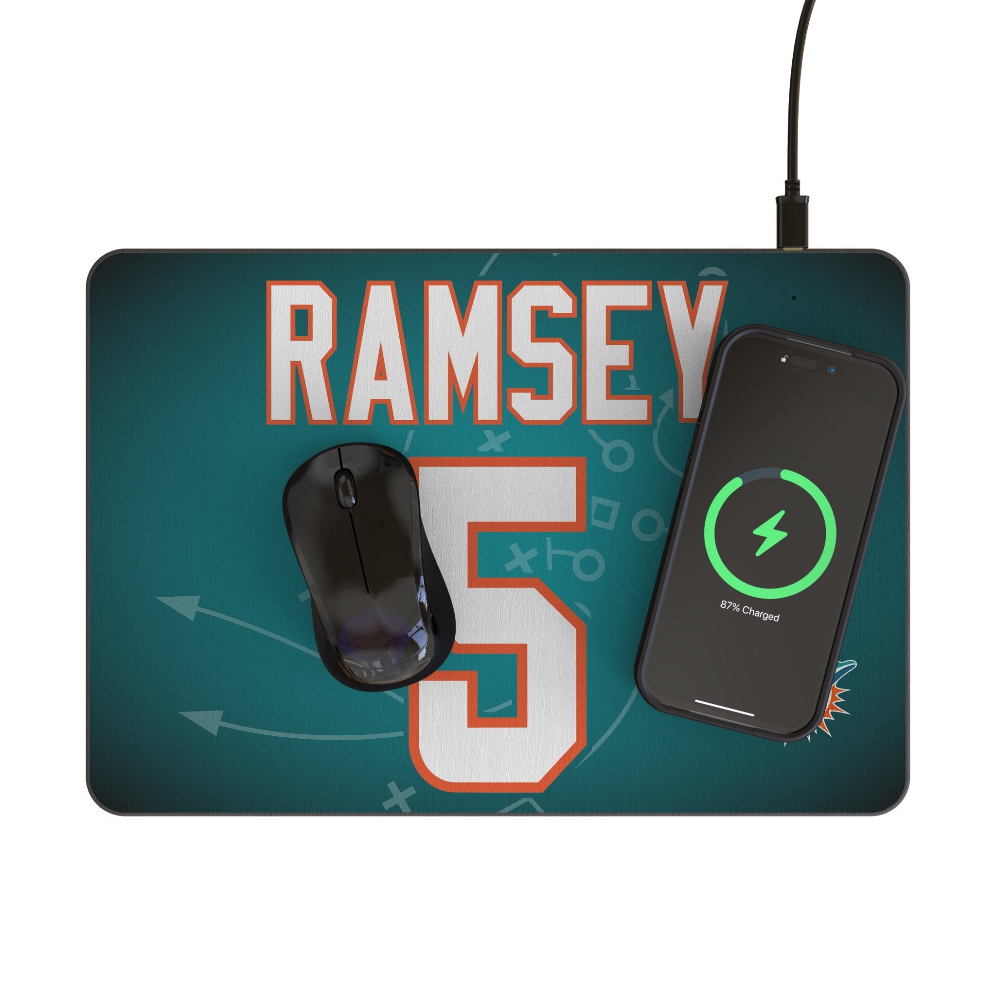 Jalen Ramsey Miami Dolphins 5 Game Tactic 15-Watt Wireless Charger and Mouse Pad - Sports Gifts, Sports Memorabilia, Sports Collectibles, Fan Shop