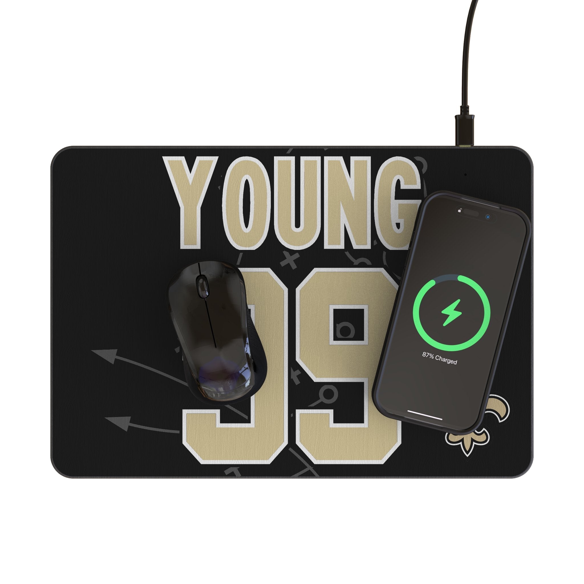 Chase Young New Orleans Saints 99 Game Tactic 15-Watt Wireless Charger and Mouse Pad - Sports Gifts, Sports Memorabilia, Sports Collectibles, Fan Shop