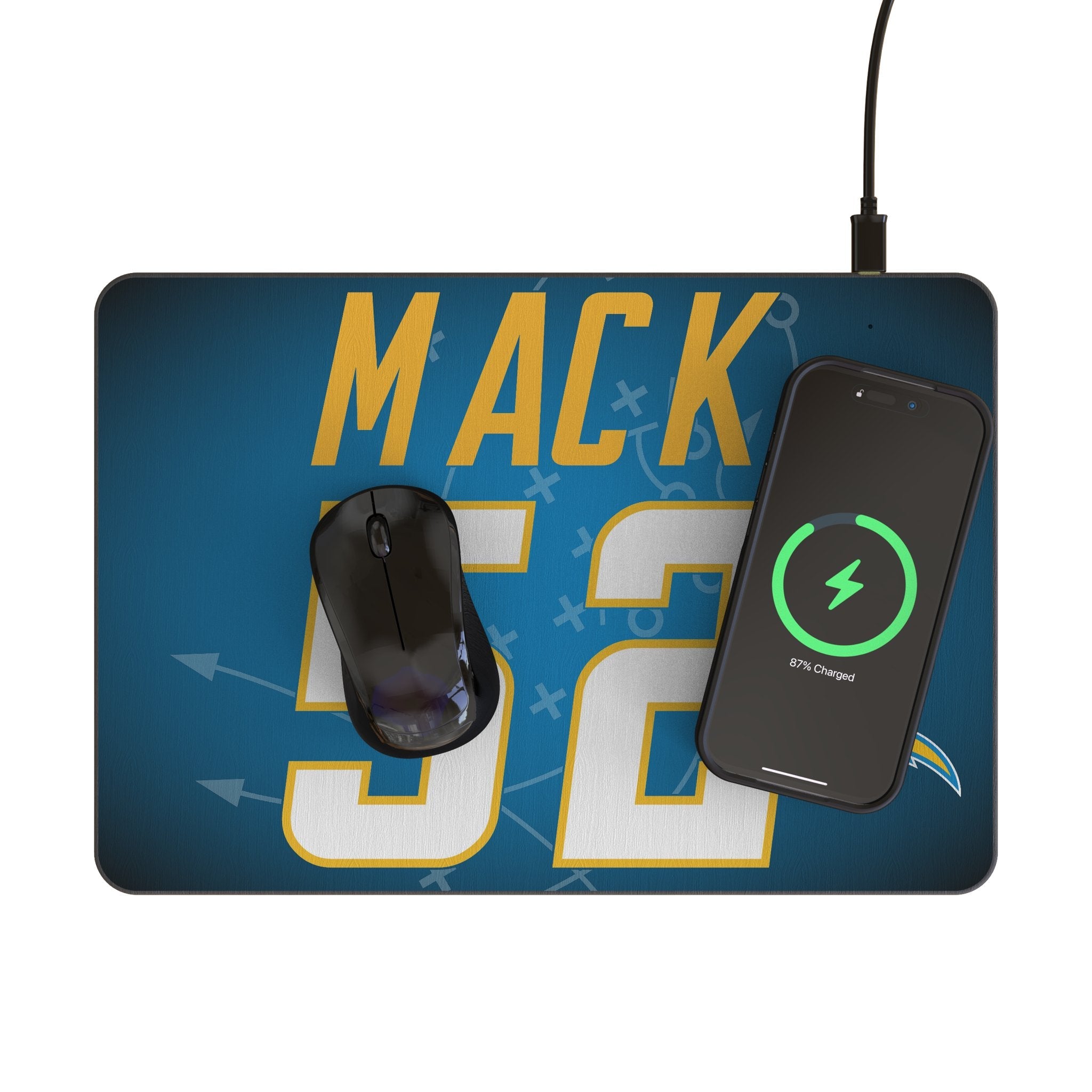 Khalil Mack Los Angeles Chargers 52 Game Tactic 15-Watt Wireless Charger and Mouse Pad - Sports Gifts, Sports Memorabilia, Sports Collectibles, Fan Shop