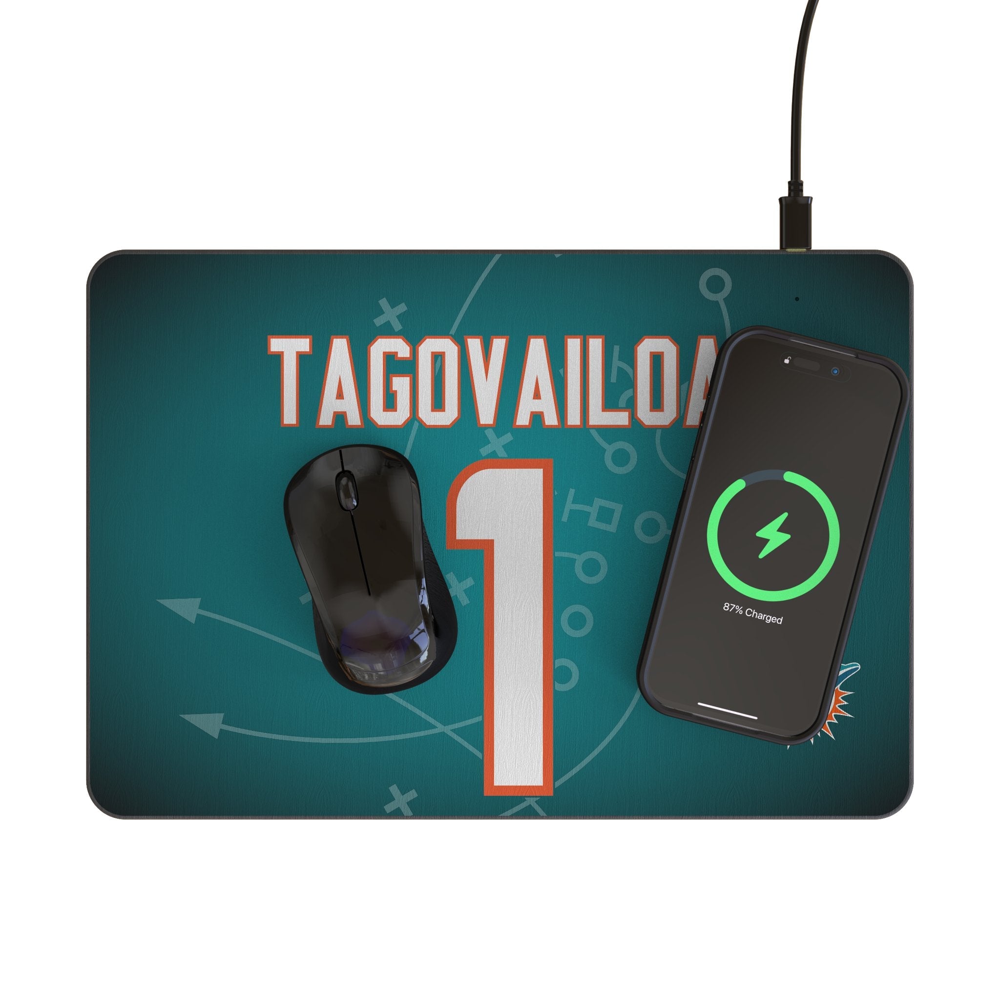 Tua Tagovailoa Miami Dolphins 1 Game Tactic 15-Watt Wireless Charger and Mouse Pad - Sports Gifts, Sports Memorabilia, Sports Collectibles, Fan Shop