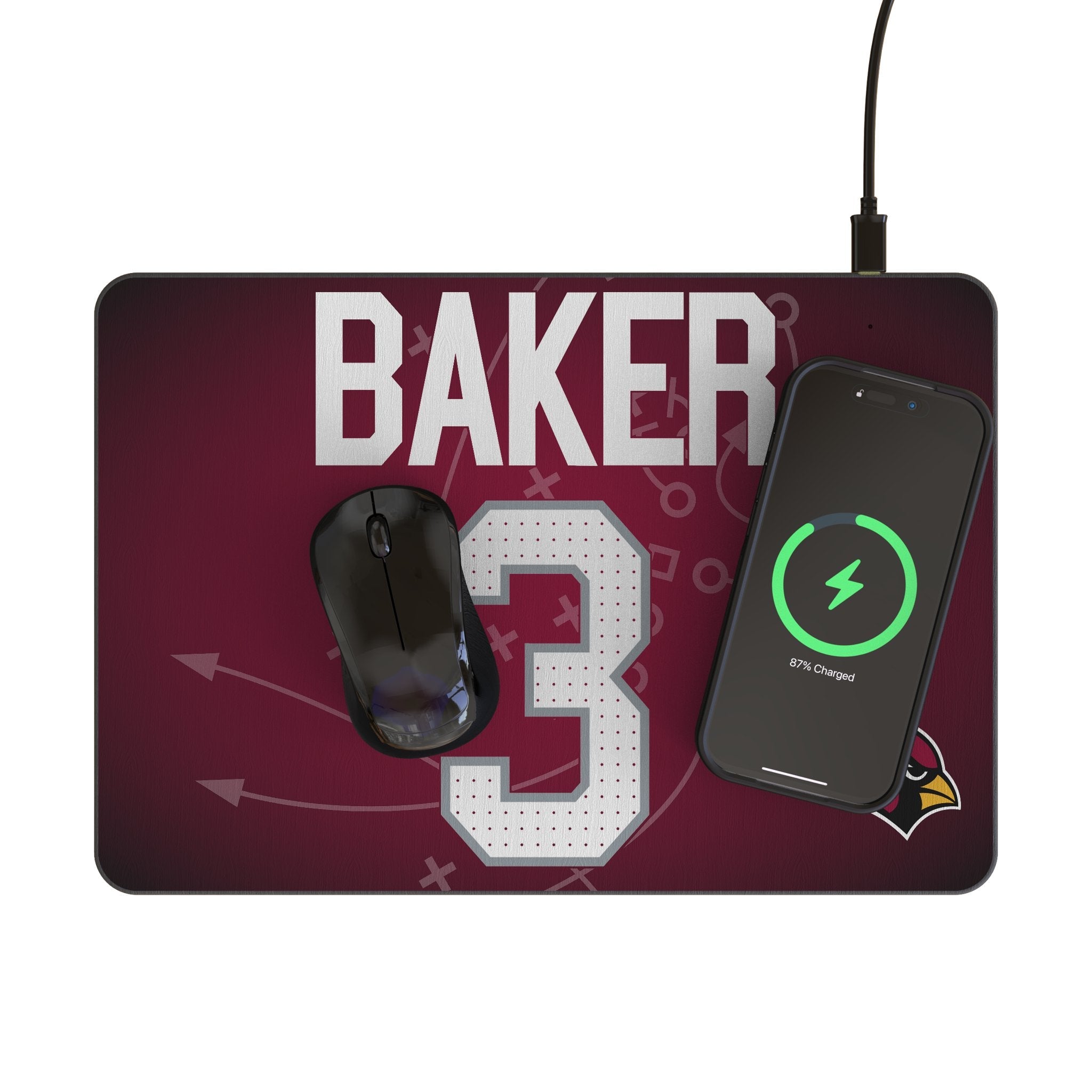 Budda Baker Arizona Cardinals 3 Game Tactic 15-Watt Wireless Charger and Mouse Pad - Sports Gifts, Sports Memorabilia, Sports Collectibles, Fan Shop