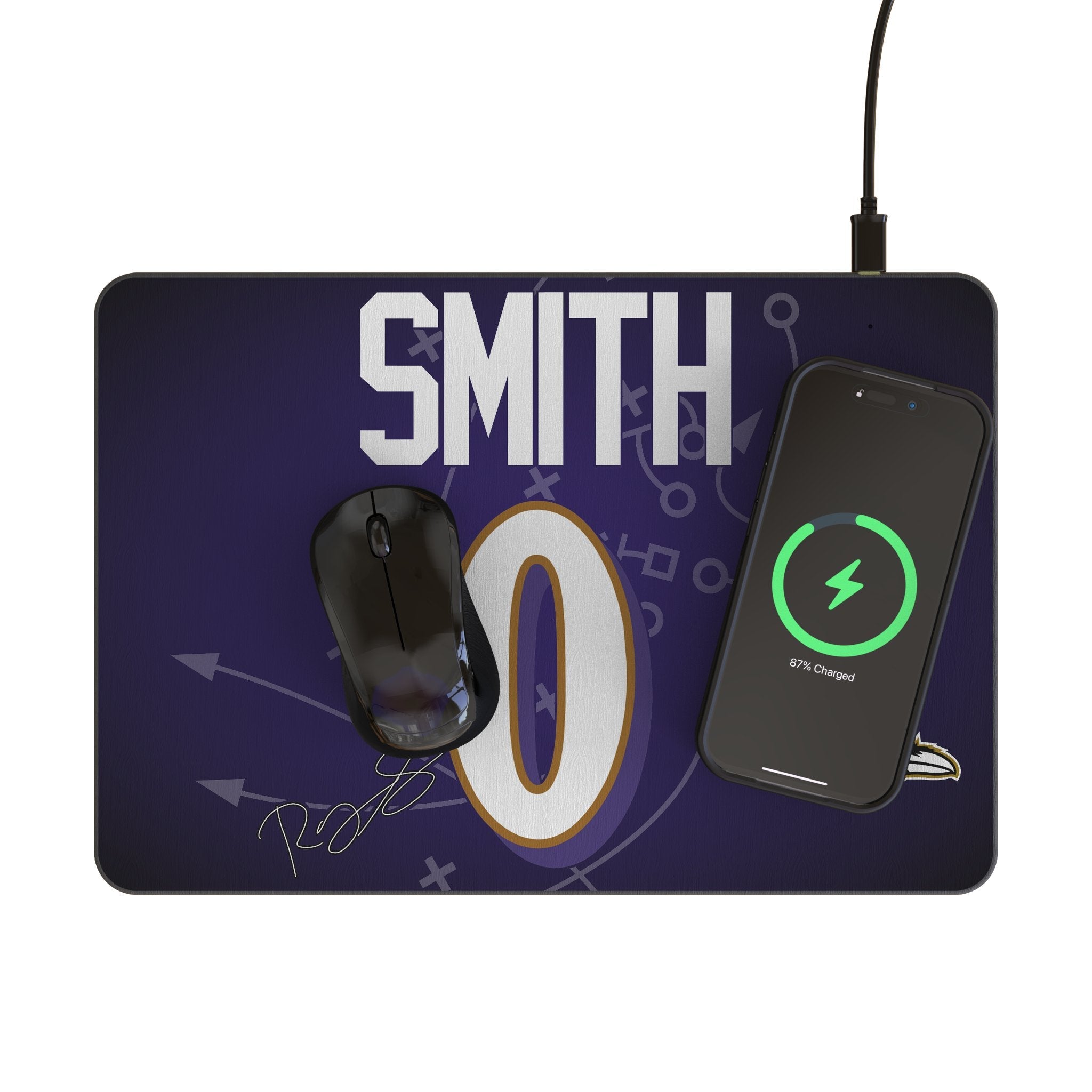 Roquan Smith Baltimore Ravens 0 Game Tactic 15-Watt Wireless Charger and Mouse Pad - Sports Gifts, Sports Memorabilia, Sports Collectibles, Fan Shop