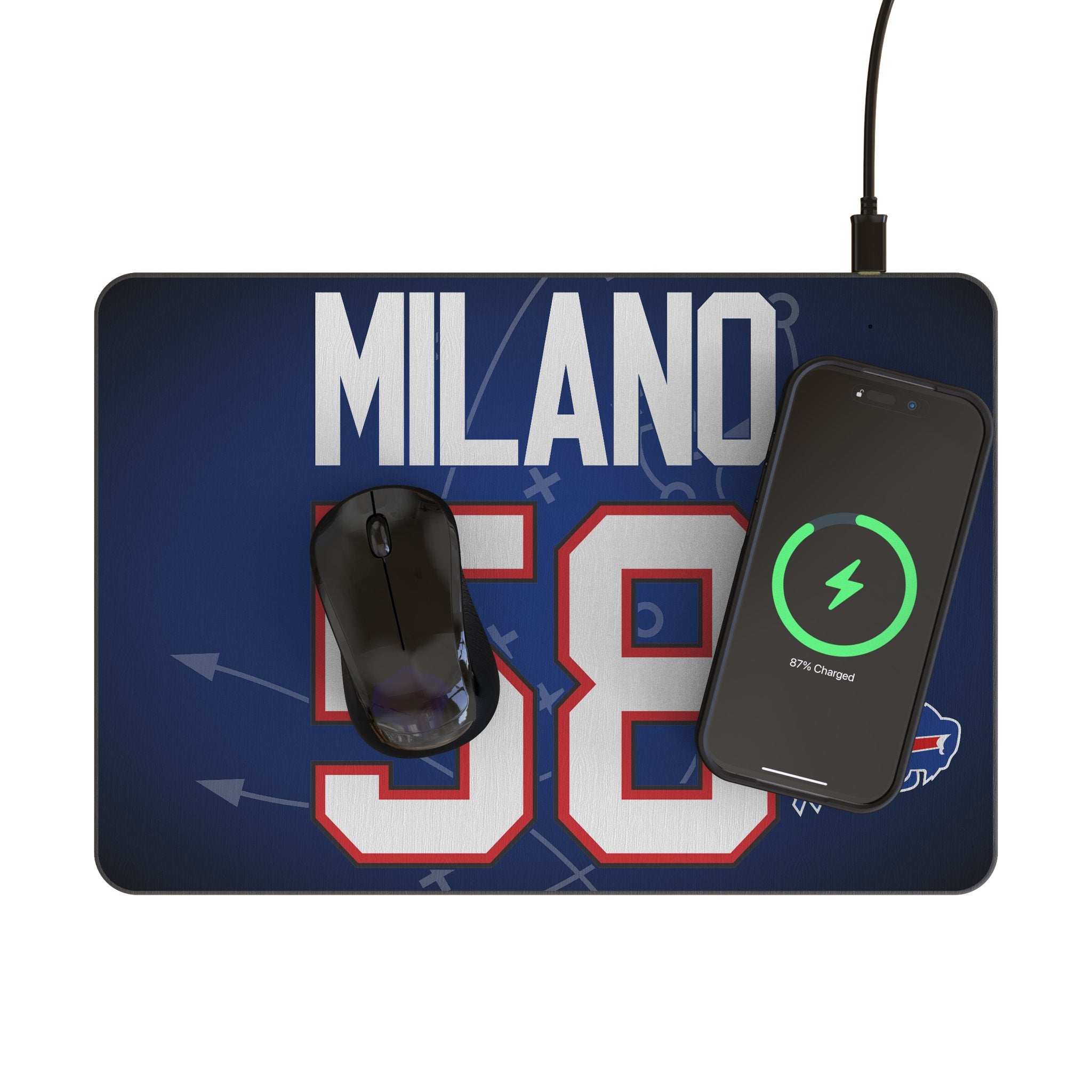 Matt Milano Buffalo Bills 58 Game Tactic 15-Watt Wireless Charger and Mouse Pad - Sports Gifts, Sports Memorabilia, Sports Collectibles, Fan Shop