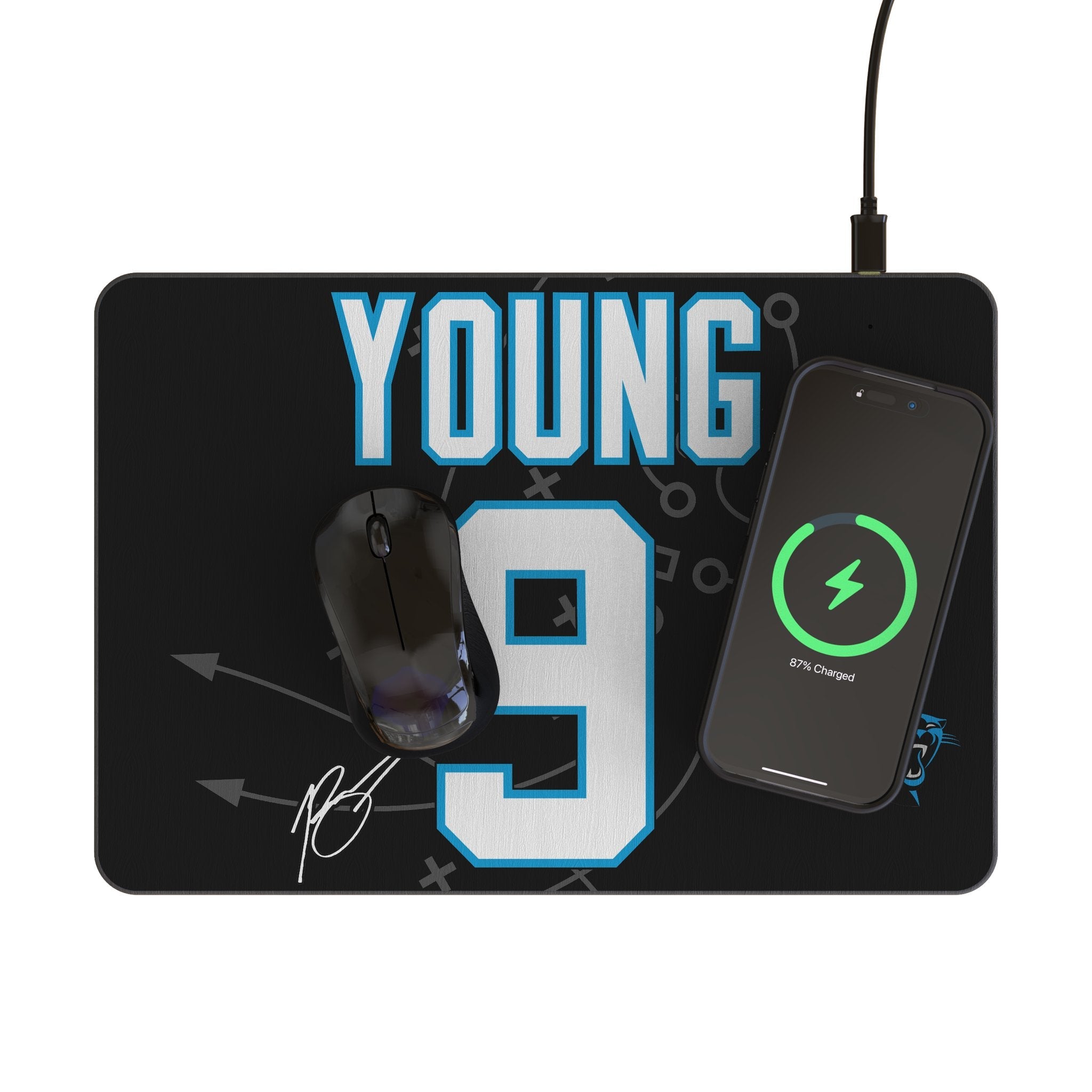 Bryce Young Carolina Panthers 9 Game Tactic 15-Watt Wireless Charger and Mouse Pad - Sports Gifts, Sports Memorabilia, Sports Collectibles, Fan Shop