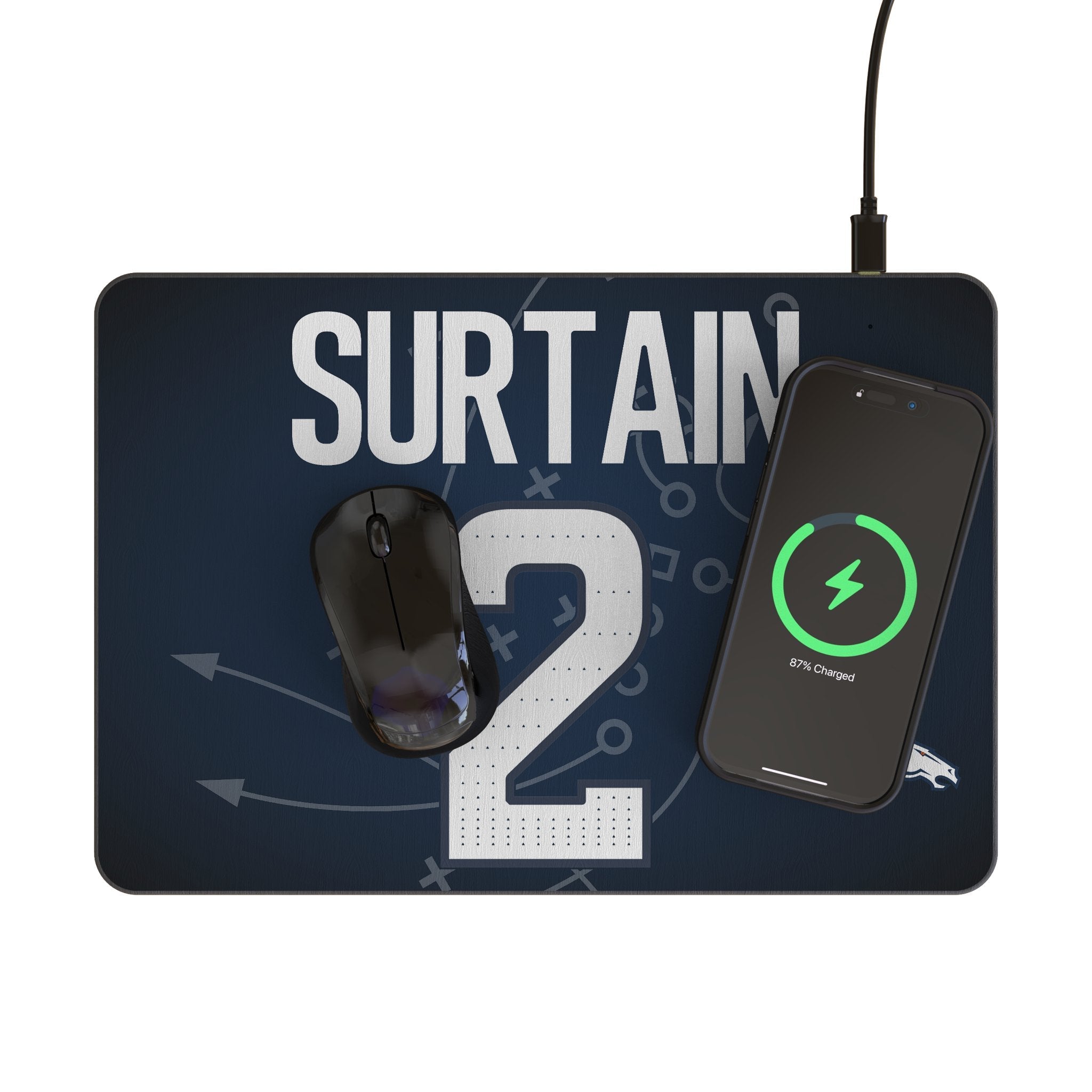 Pat Surtain II Denver Broncos 2 Game Tactic 15-Watt Wireless Charger and Mouse Pad - Sports Gifts, Sports Memorabilia, Sports Collectibles, Fan Shop
