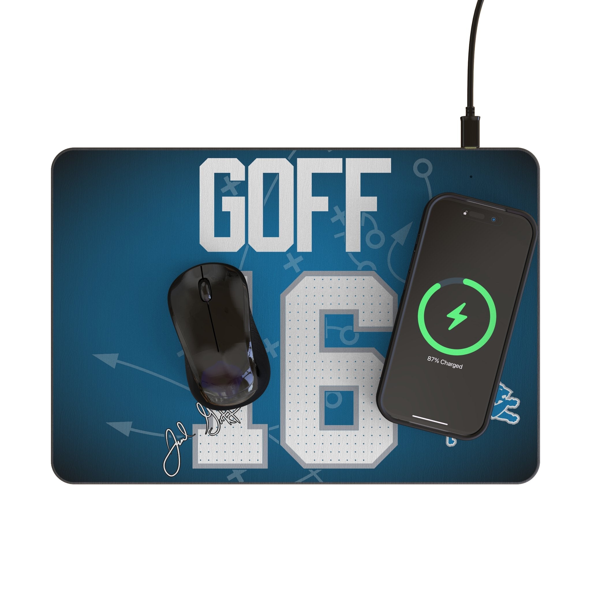 Jared Goff Detroit Lions 16 Game Tactic 15-Watt Wireless Charger and Mouse Pad - Sports Gifts, Sports Memorabilia, Sports Collectibles, Fan Shop