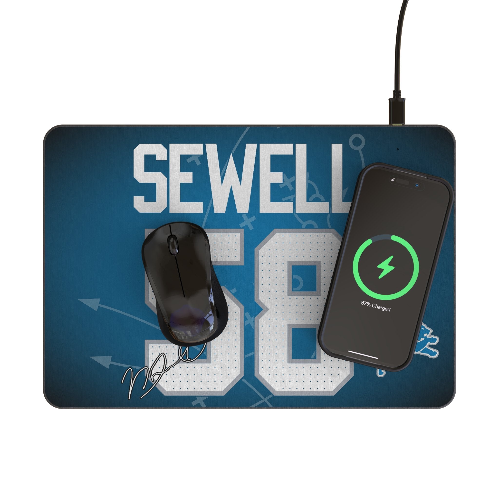Penei Sewell Detroit Lions 58 Game Tactic 15-Watt Wireless Charger and Mouse Pad - Sports Gifts, Sports Memorabilia, Sports Collectibles, Fan Shop