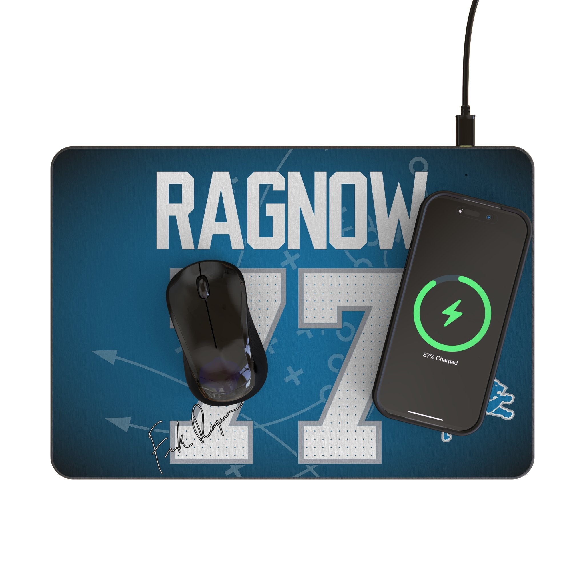Frank Ragnow Detroit Lions 77 Game Tactic 15-Watt Wireless Charger and Mouse Pad - Sports Gifts, Sports Memorabilia, Sports Collectibles, Fan Shop