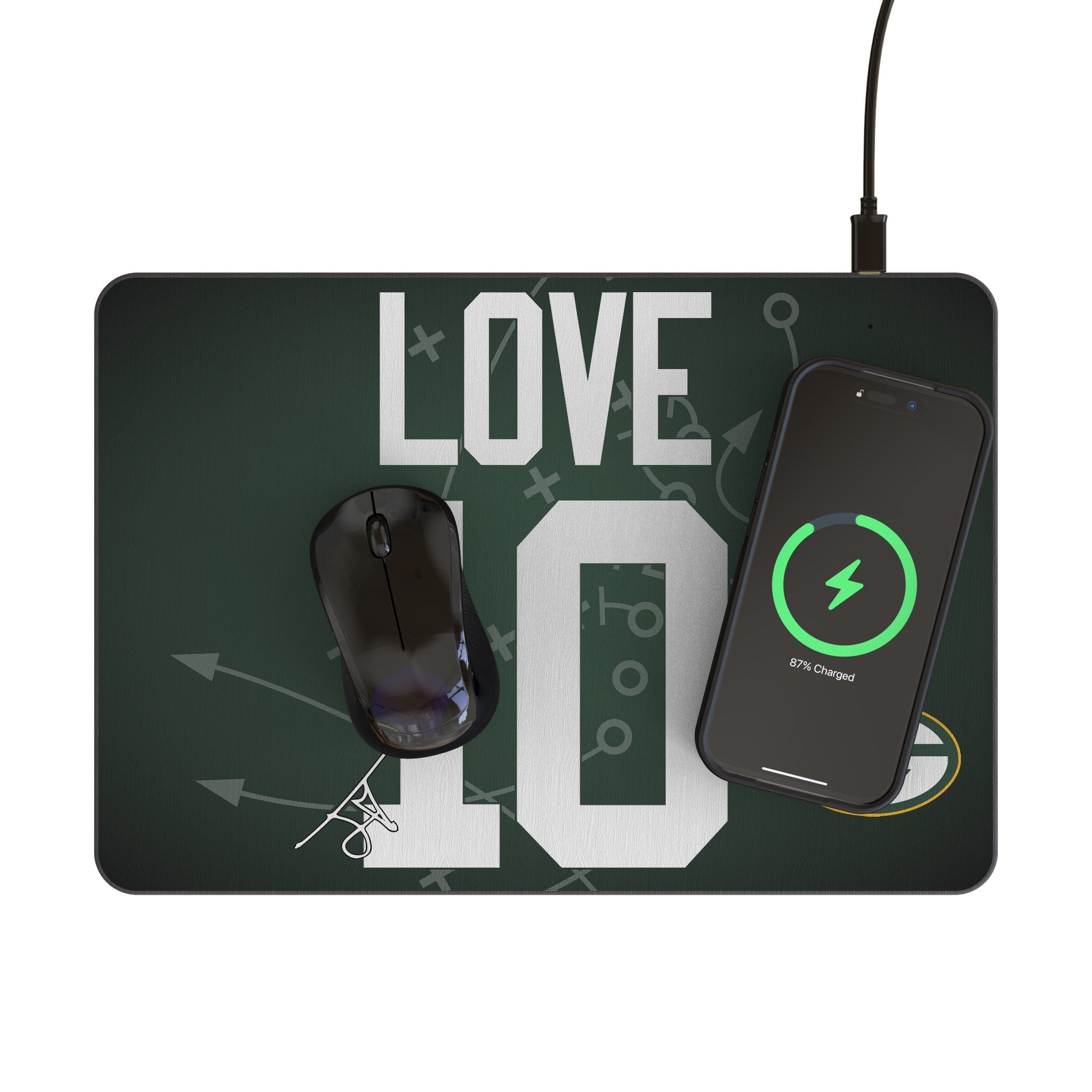 Jordan Love Green Bay Packers 10 Game Tactic 15-Watt Wireless Charger and Mouse Pad - Sports Gifts, Sports Memorabilia, Sports Collectibles, Fan Shop