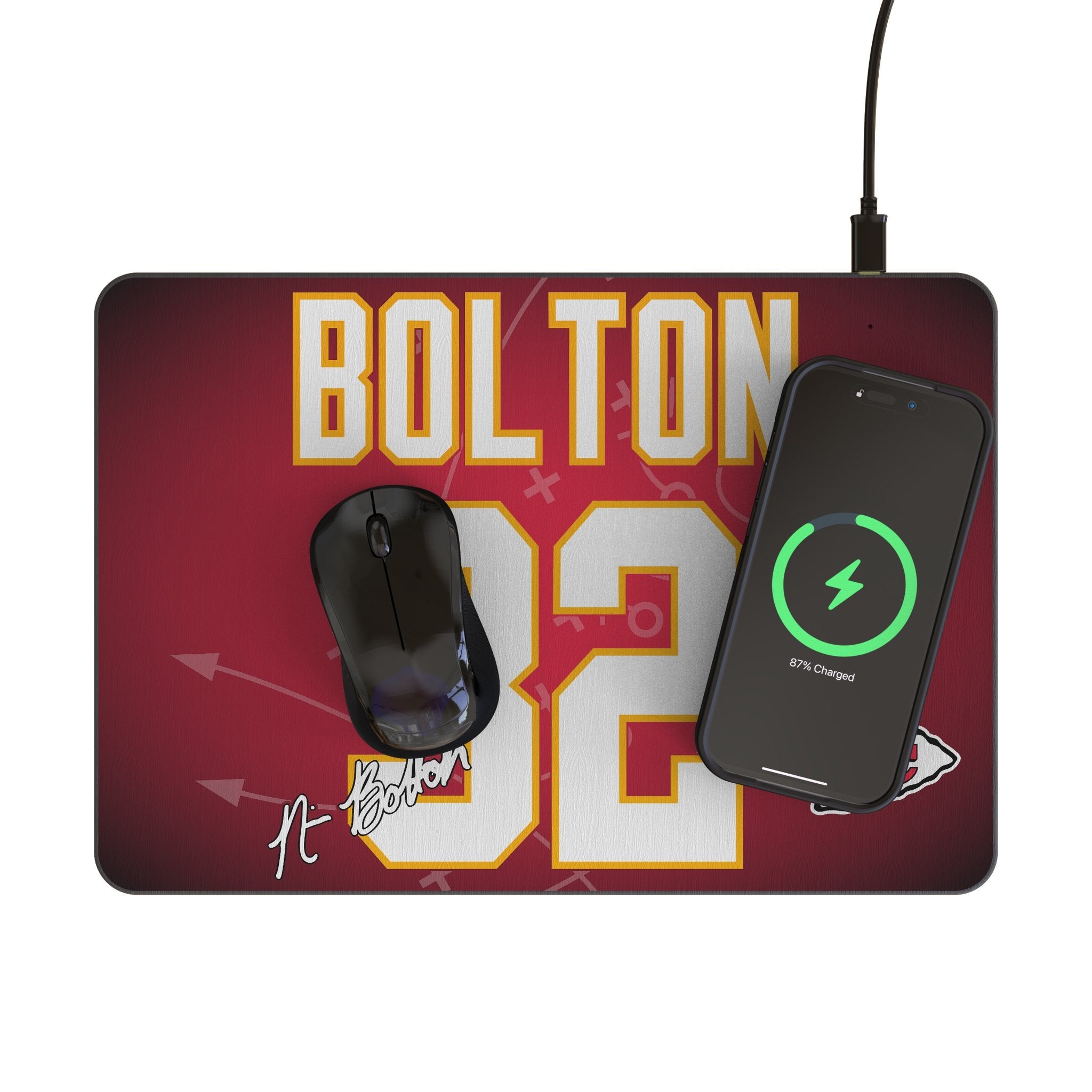Nick Bolton Kansas City Chiefs 32 Game Tactic 15-Watt Wireless Charger and Mouse Pad - Sports Gifts, Sports Memorabilia, Sports Collectibles, Fan Shop
