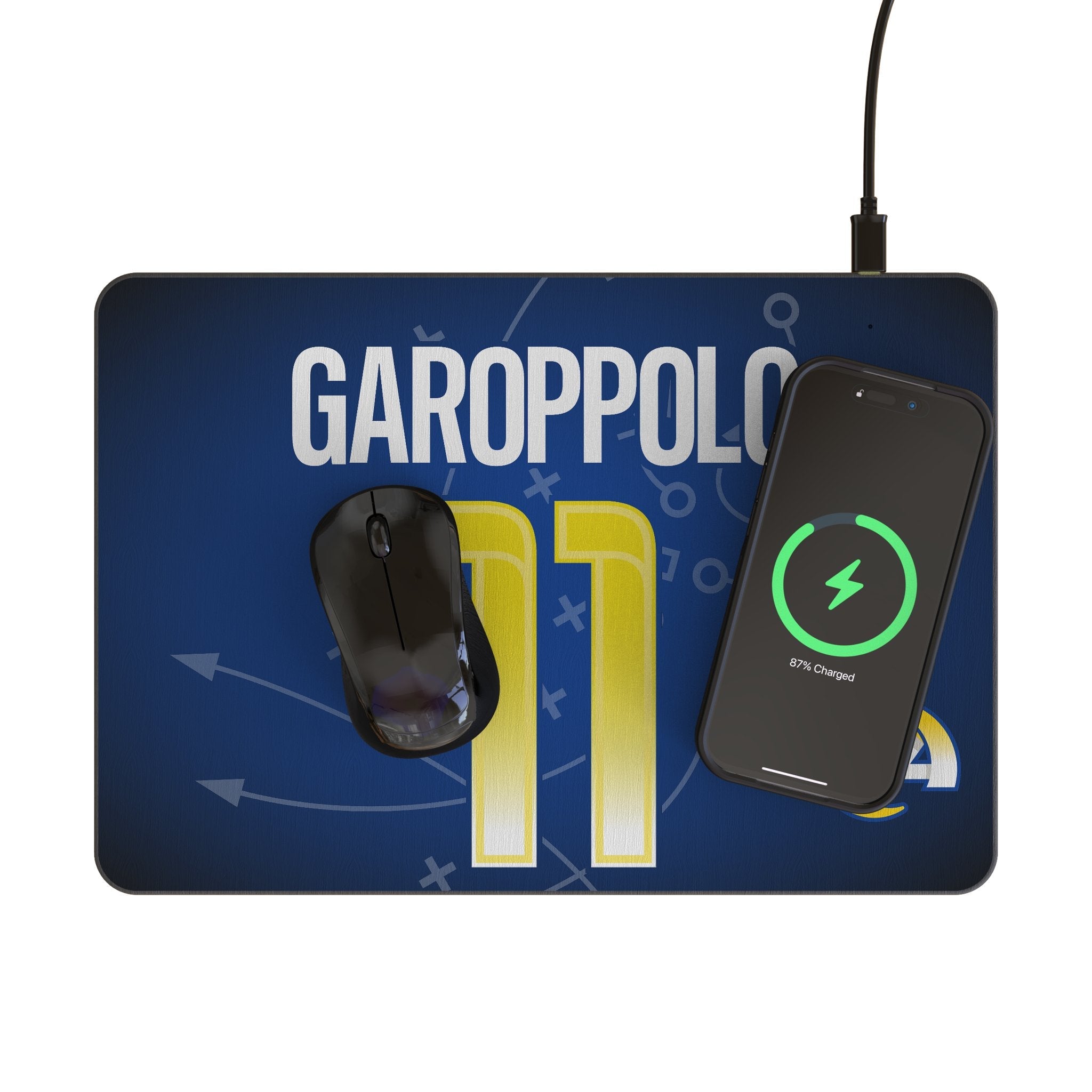 Jimmy Garoppolo Los Angeles Rams 11 Game Tactic 15-Watt Wireless Charger and Mouse Pad - Sports Gifts, Sports Memorabilia, Sports Collectibles, Fan Shop