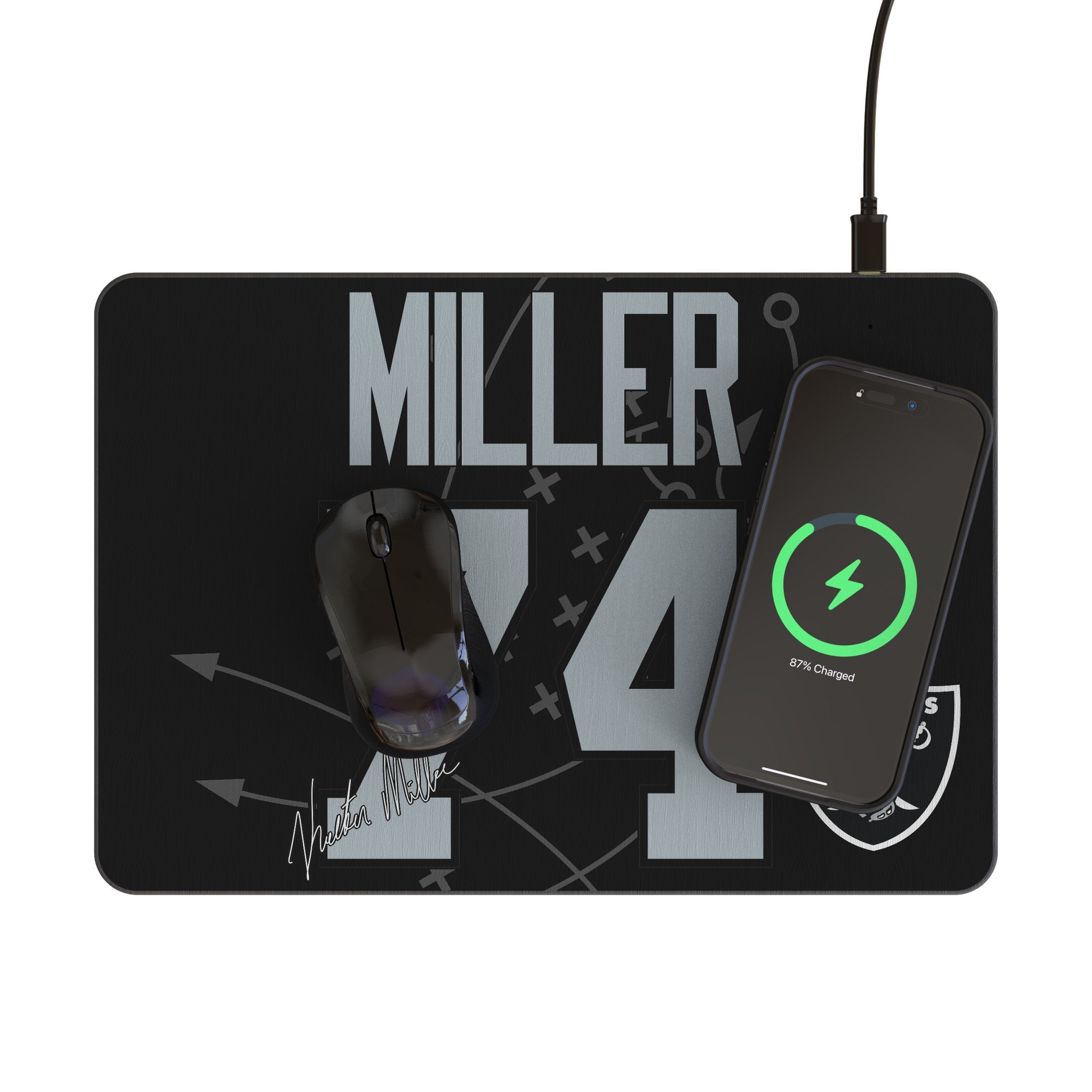 Kolton Miller Las Vegas Raiders 74 Game Tactic 15-Watt Wireless Charger and Mouse Pad - Sports Gifts, Sports Memorabilia, Sports Collectibles, Fan Shop