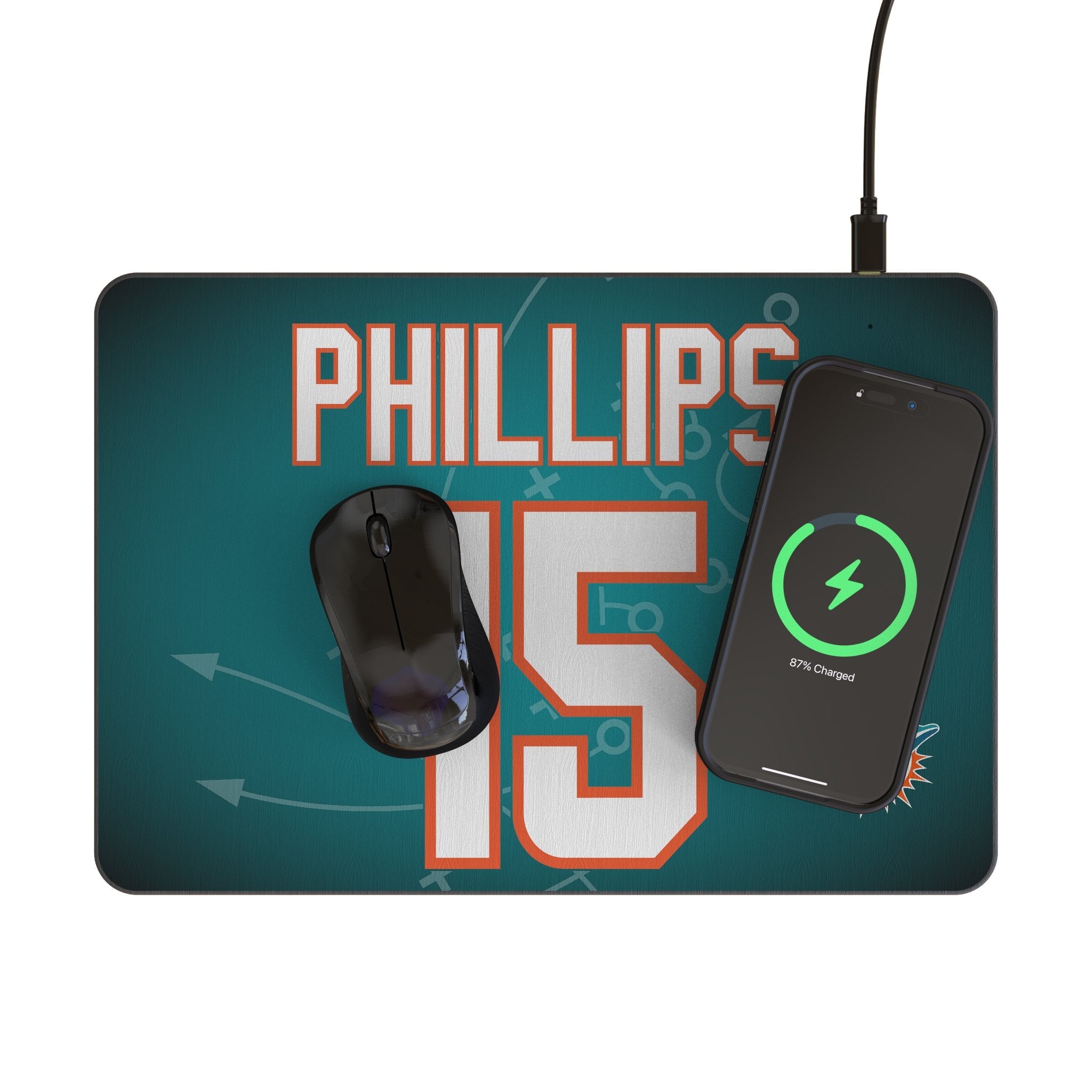 Jaelan Phillips Miami Dolphins 15 Game Tactic 15-Watt Wireless Charger and Mouse Pad - Sports Gifts, Sports Memorabilia, Sports Collectibles, Fan Shop