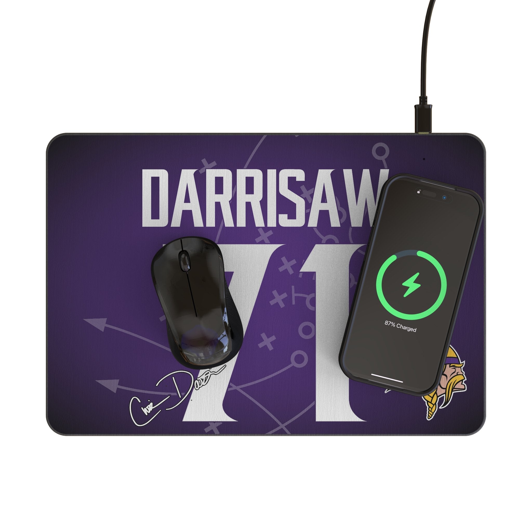 Christian Darrisaw Minnesota Vikings 71 Game Tactic 15-Watt Wireless Charger and Mouse Pad - Sports Gifts, Sports Memorabilia, Sports Collectibles, Fan Shop