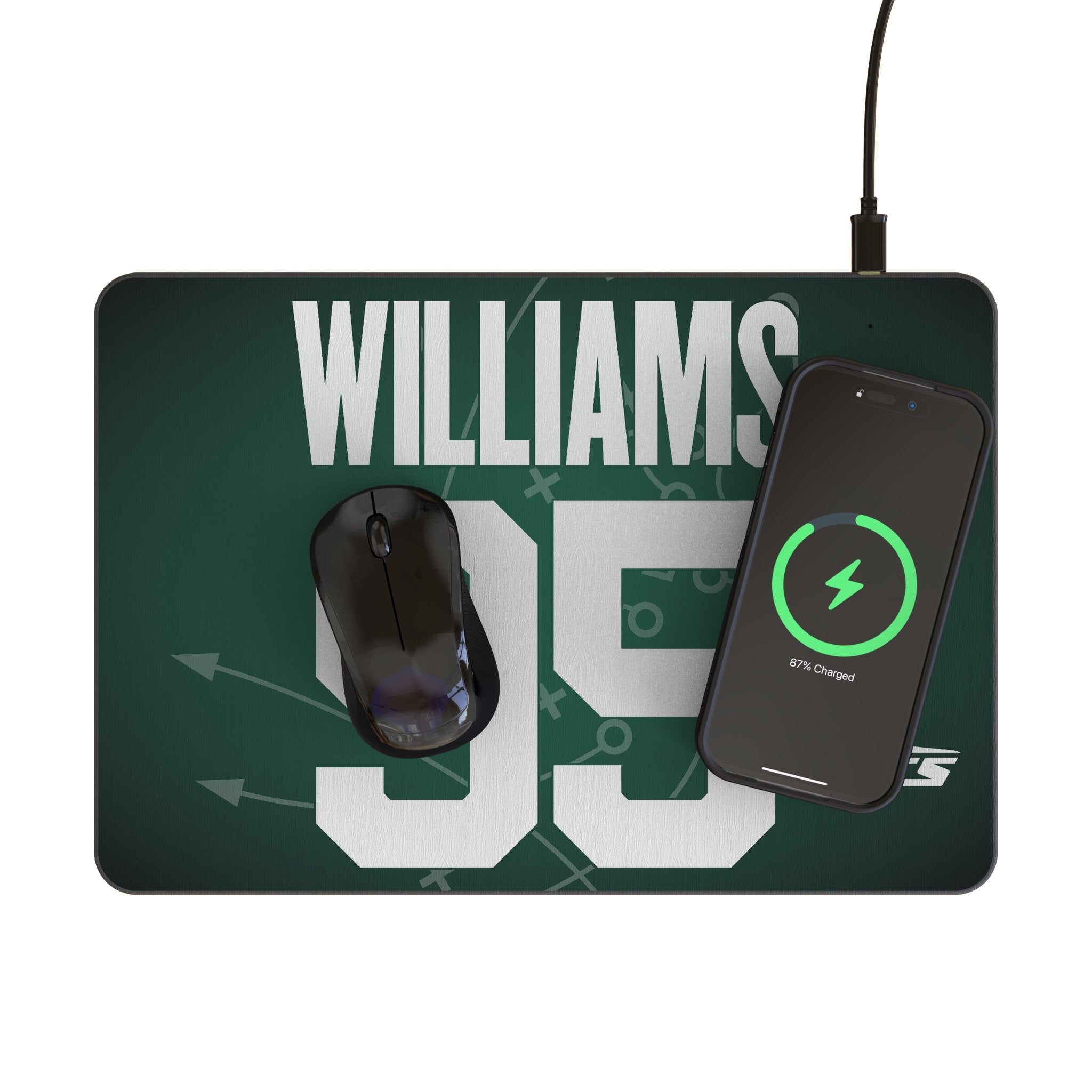 Quinnen Williams New York Jets 95 Game Tactic 15-Watt Wireless Charger and Mouse Pad - Sports Gifts, Sports Memorabilia, Sports Collectibles, Fan Shop