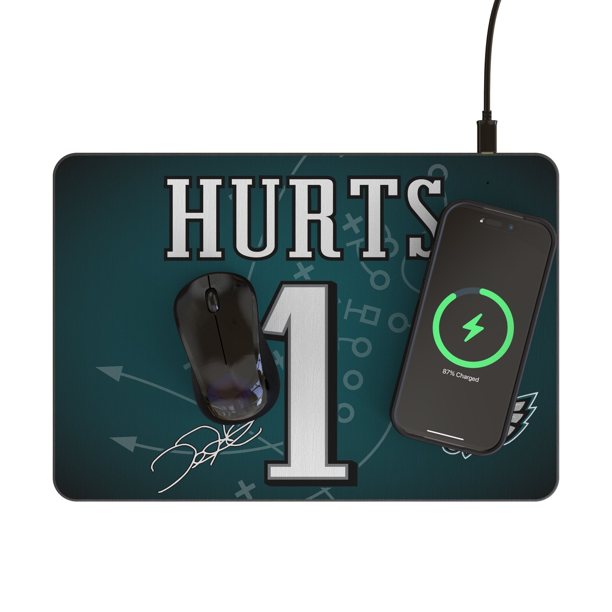 Jalen Hurts Philadelphia Eagles 1 Game Tactic 15-Watt Wireless Charger and Mouse Pad - Sports Gifts, Sports Memorabilia, Sports Collectibles, Fan Shop
