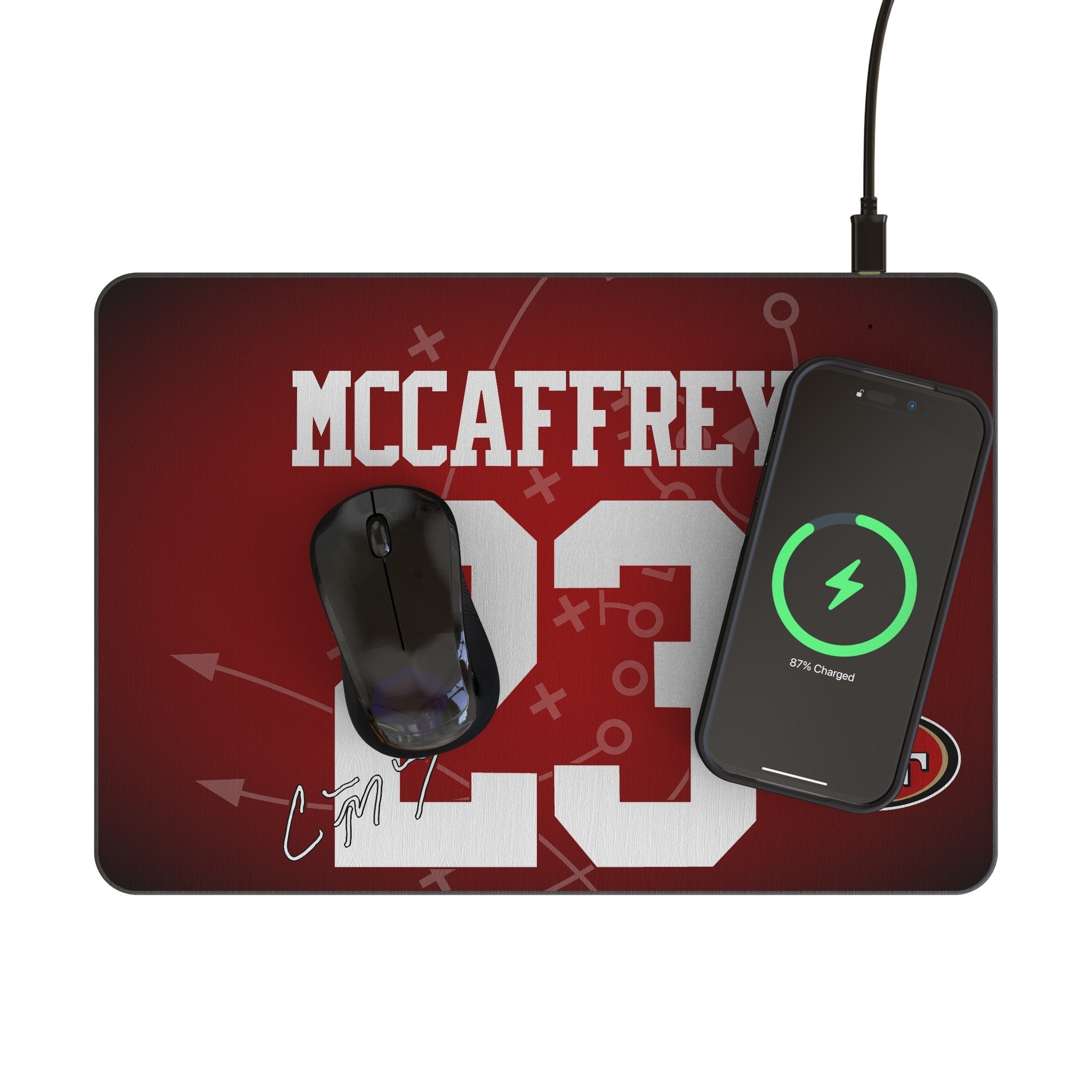 Christian McCaffrey San Francisco 49ers 23 Game Tactic 15-Watt Wireless Charger and Mouse Pad - Sports Gifts, Sports Memorabilia, Sports Collectibles, Fan Shop