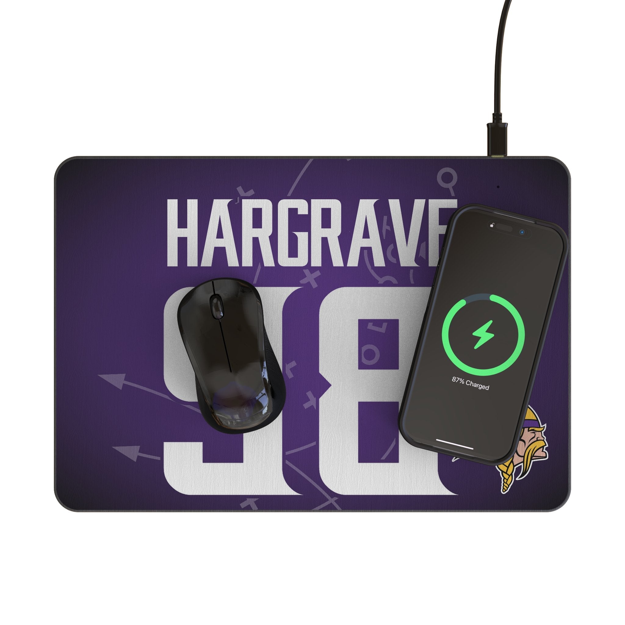 Javon Hargrave Minnesota Vikings 98 Game Tactic 15-Watt Wireless Charger and Mouse Pad - Sports Gifts, Sports Memorabilia, Sports Collectibles, Fan Shop