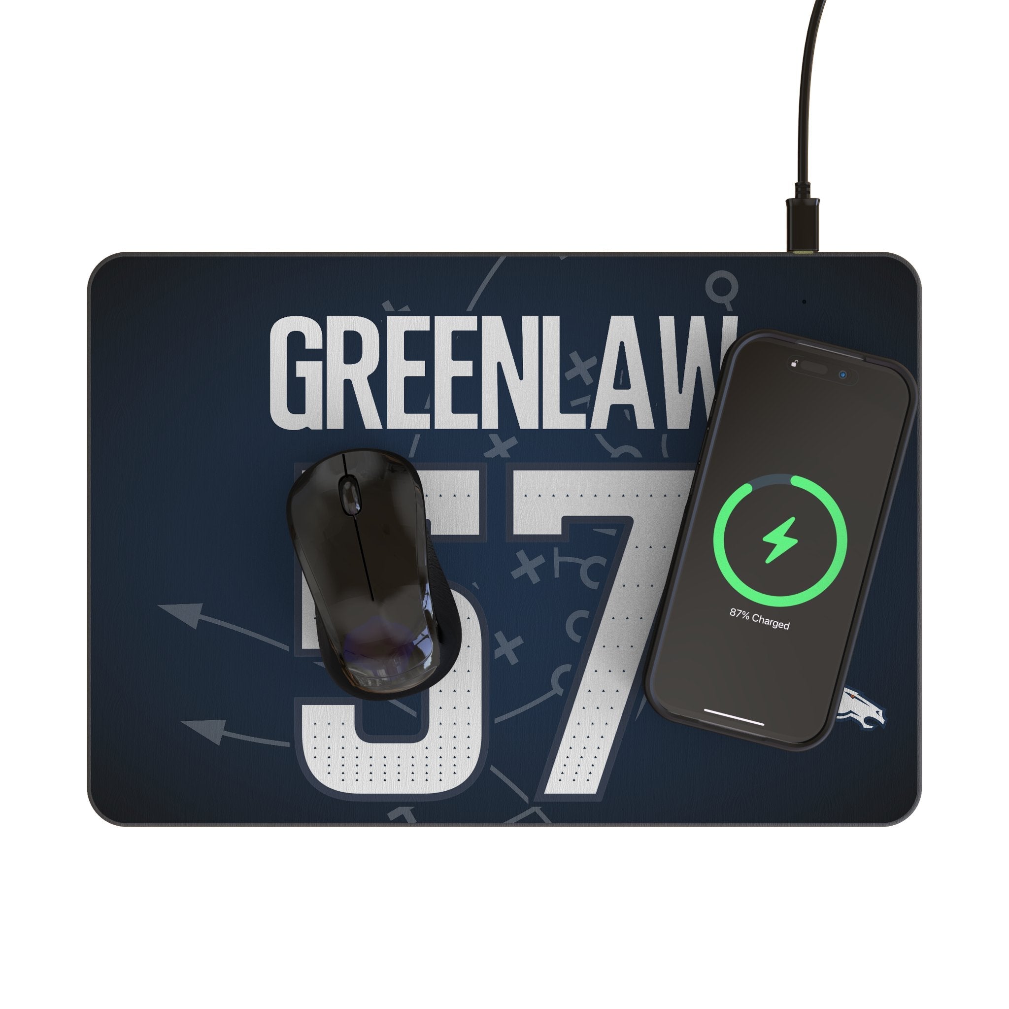 Dre Greenlaw Denver Broncos 57 Game Tactic 15-Watt Wireless Charger and Mouse Pad - Sports Gifts, Sports Memorabilia, Sports Collectibles, Fan Shop