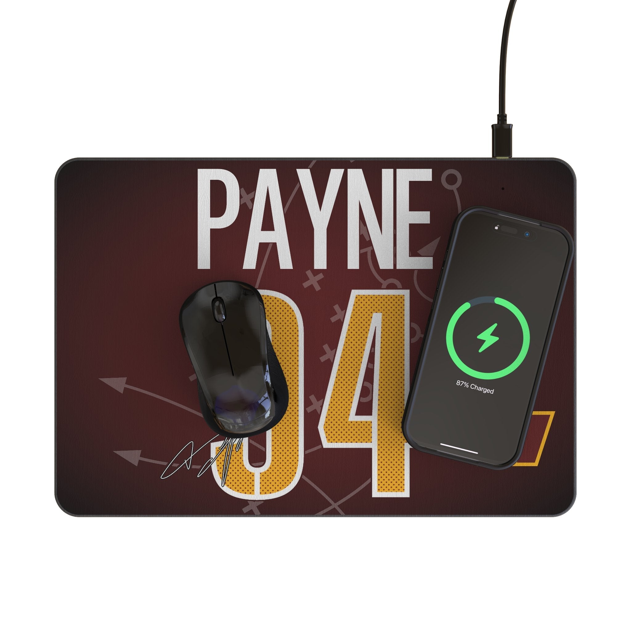 Daron Payne Washington Commanders 94 Game Tactic 15-Watt Wireless Charger and Mouse Pad - Sports Gifts, Sports Memorabilia, Sports Collectibles, Fan Shop