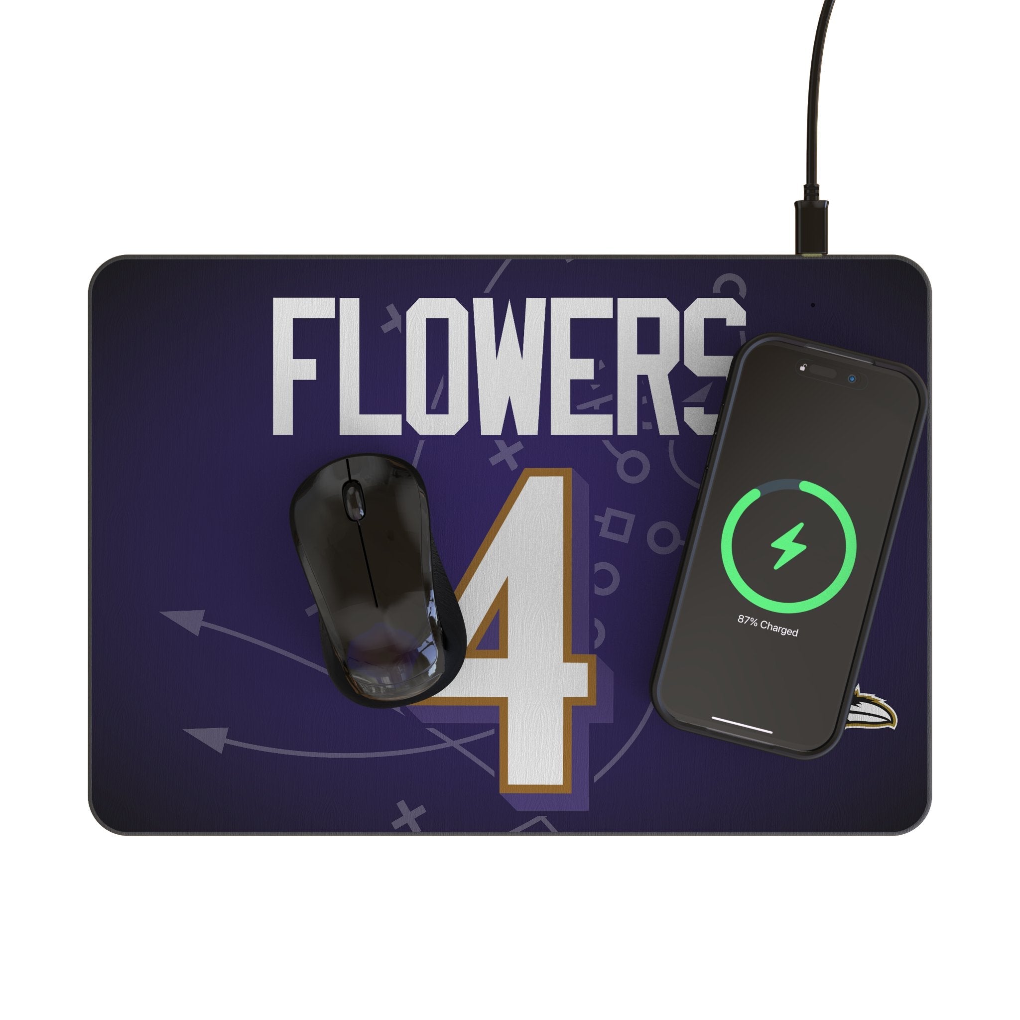 Zay Flowers Baltimore Ravens 4 Game Tactic 15-Watt Wireless Charger and Mouse Pad - Sports Gifts, Sports Memorabilia, Sports Collectibles, Fan Shop