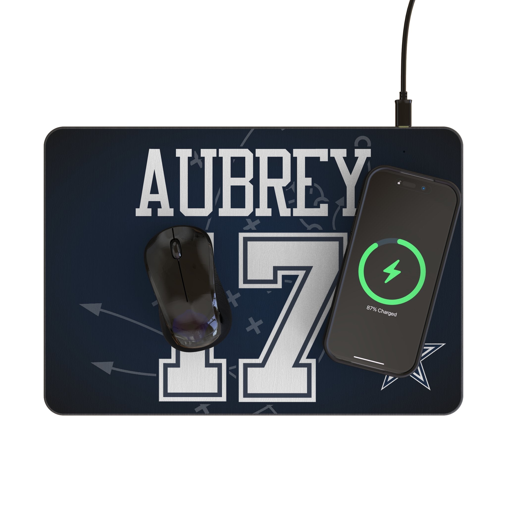 Brandon Aubrey Dallas Cowboys 17 Game Tactic 15-Watt Wireless Charger and Mouse Pad - Sports Gifts, Sports Memorabilia, Sports Collectibles, Fan Shop