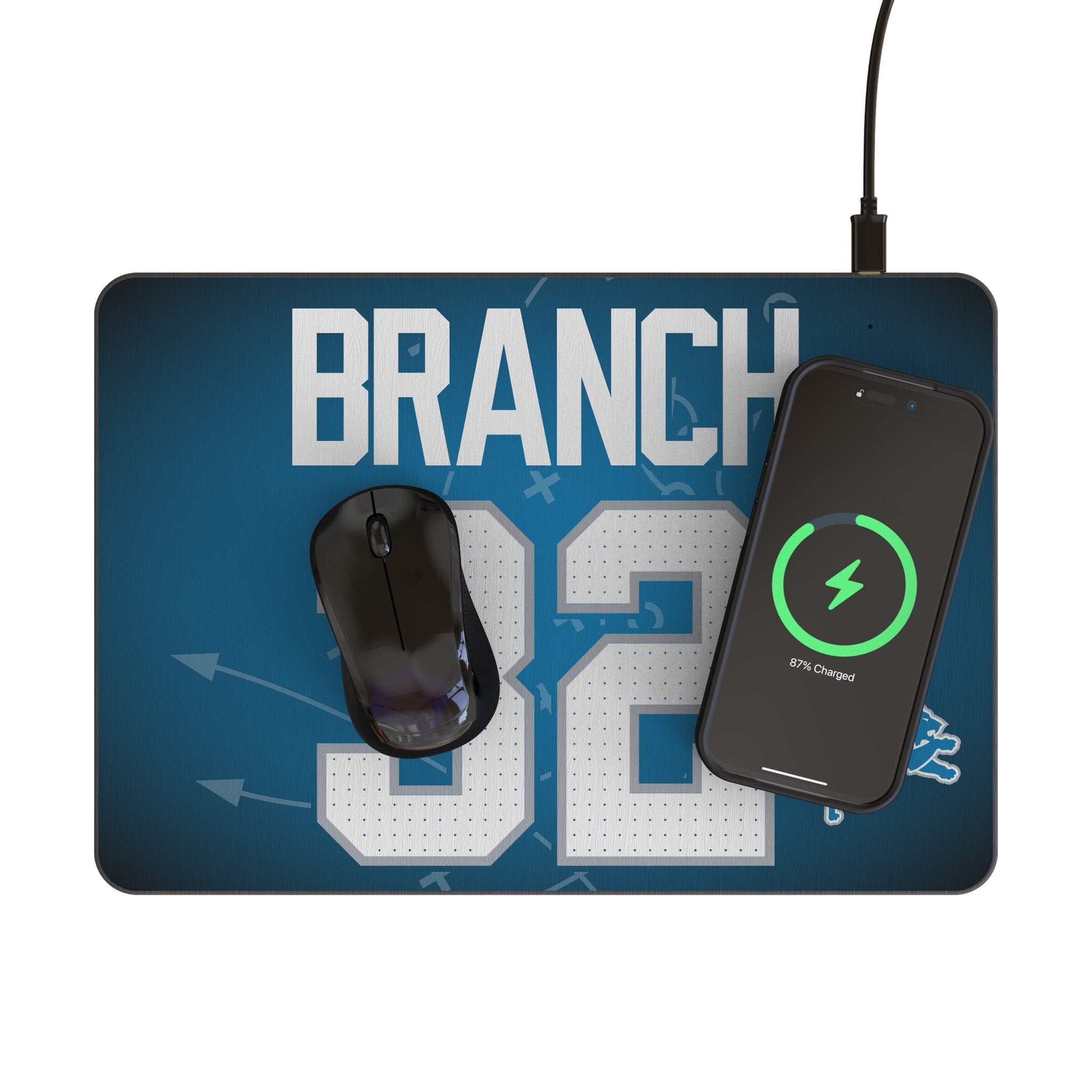 Brian Branch Detroit Lions 32 Game Tactic 15-Watt Wireless Charger and Mouse Pad - Sports Gifts, Sports Memorabilia, Sports Collectibles, Fan Shop