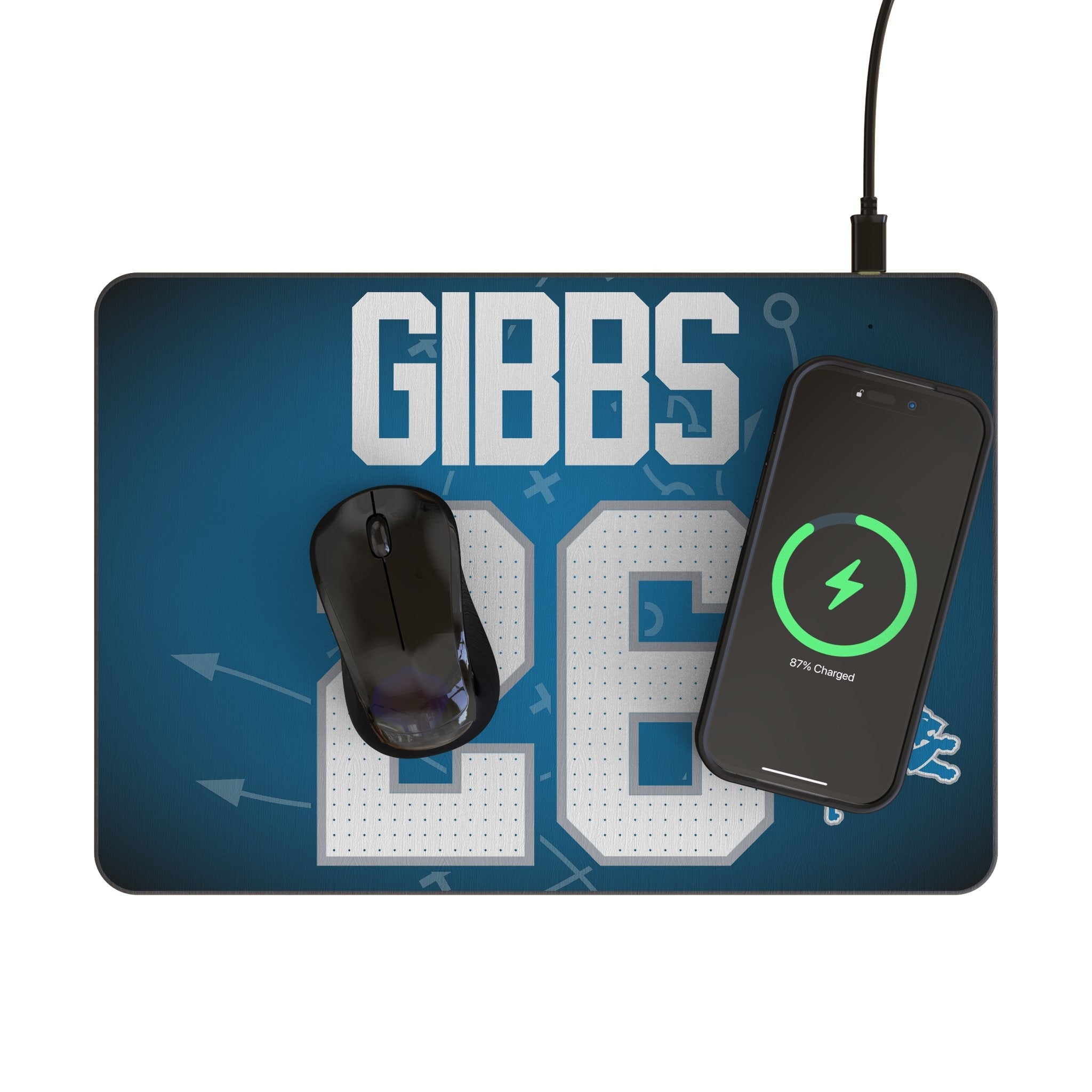 Jahmyr Gibbs Detroit Lions 26 Game Tactic 15-Watt Wireless Charger and Mouse Pad - Sports Gifts, Sports Memorabilia, Sports Collectibles, Fan Shop