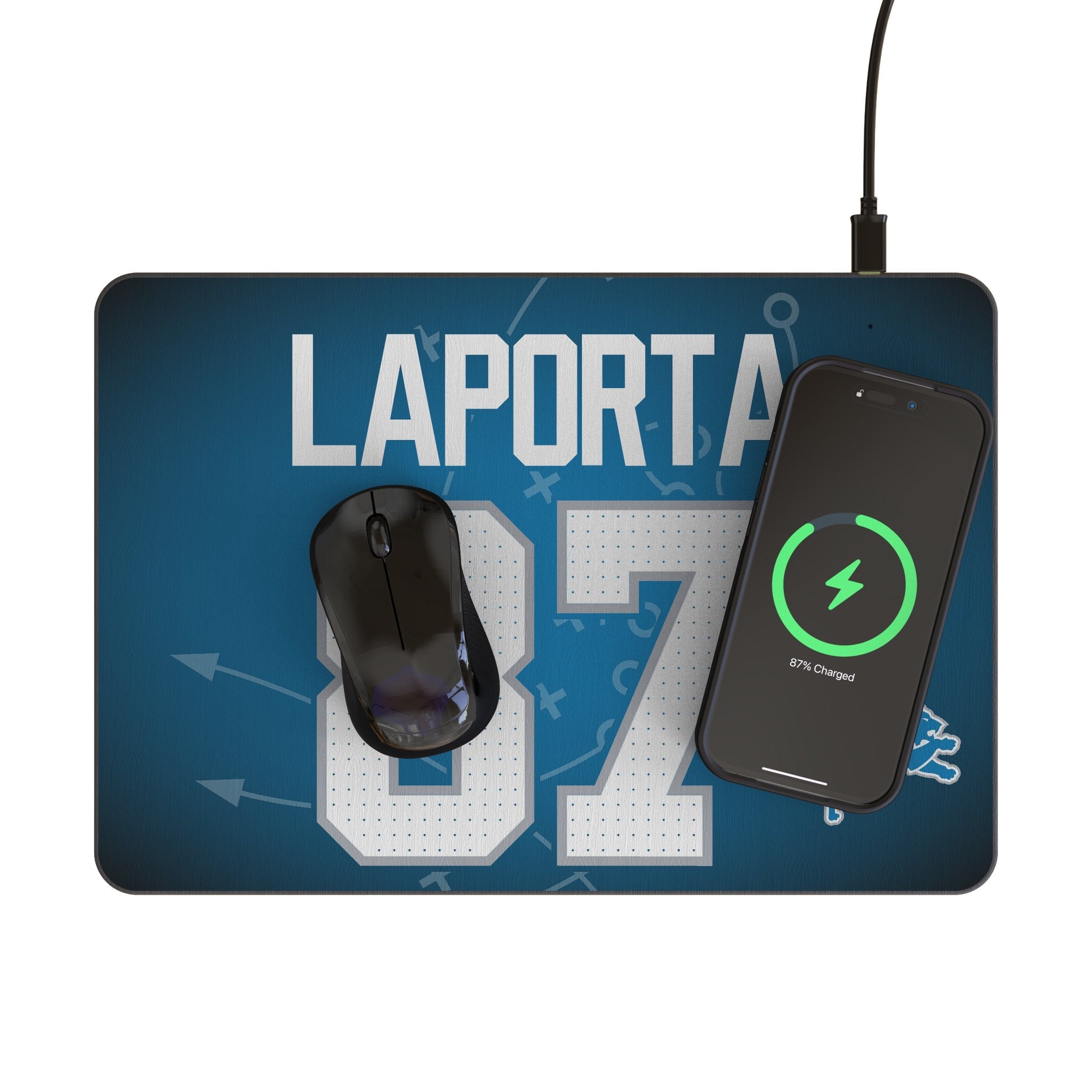 Sam LaPorta Detroit Lions 87 Game Tactic 15-Watt Wireless Charger and Mouse Pad - Sports Gifts, Sports Memorabilia, Sports Collectibles, Fan Shop