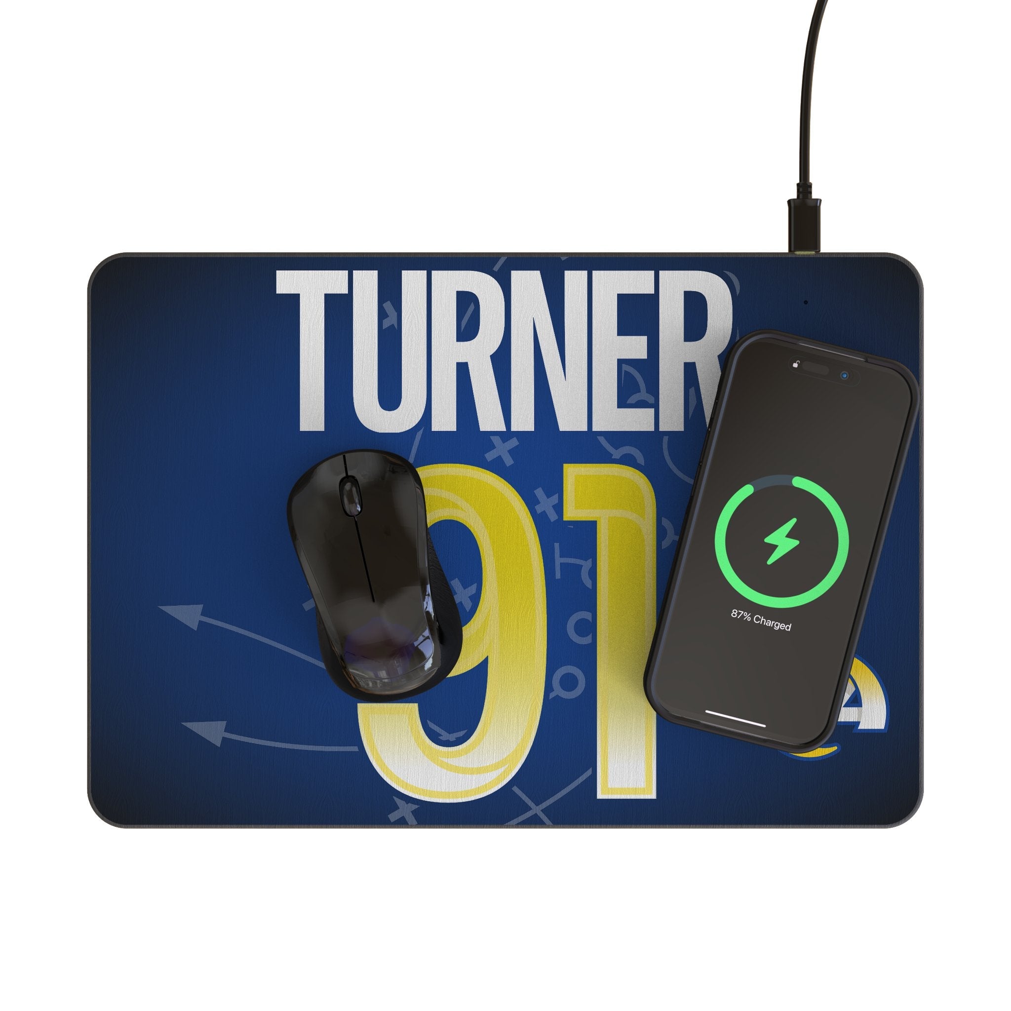 Kobie Turner Los Angeles Rams 91 Game Tactic 15-Watt Wireless Charger and Mouse Pad - Sports Gifts, Sports Memorabilia, Sports Collectibles, Fan Shop