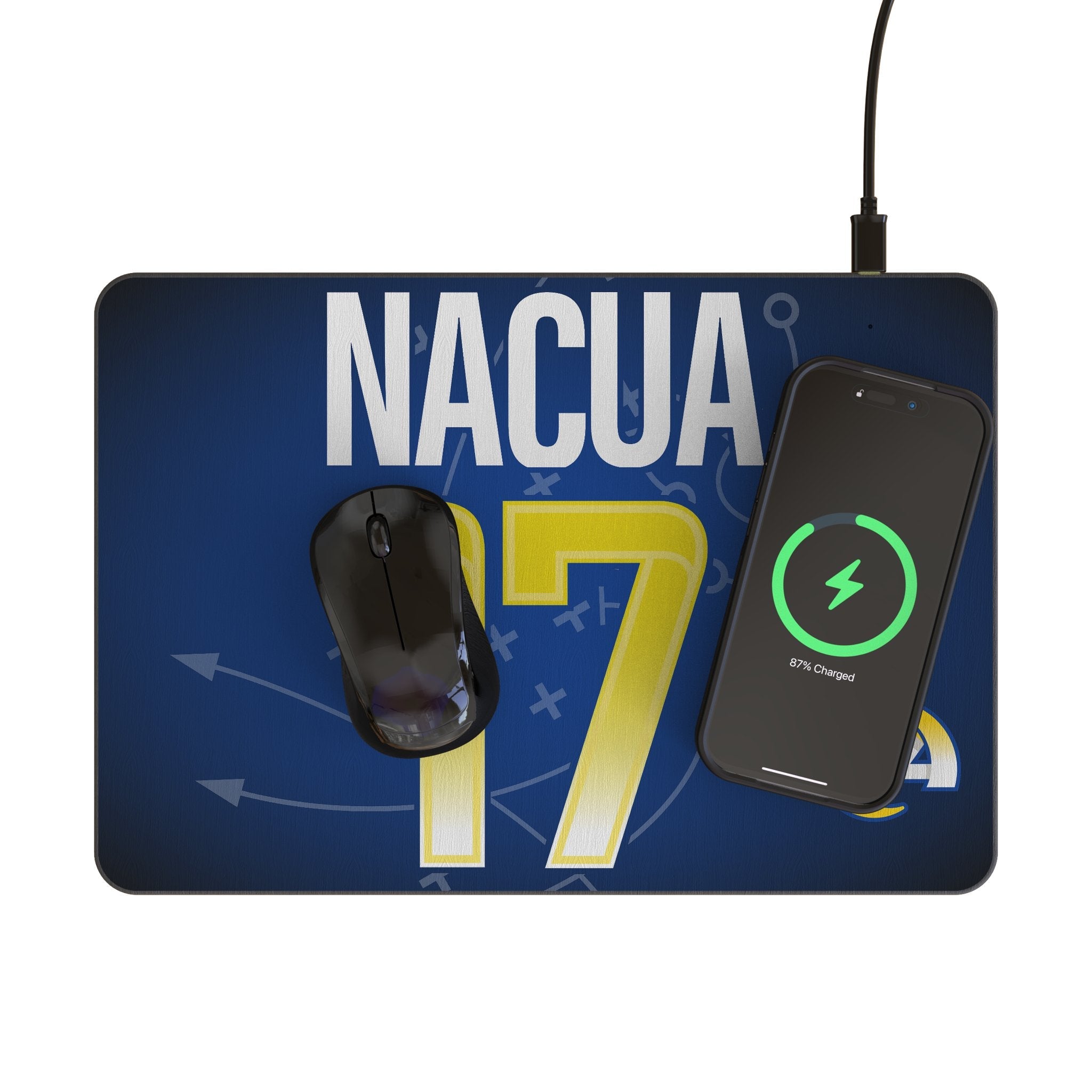 Puka Nacua Los Angeles Rams 17 Game Tactic 15-Watt Wireless Charger and Mouse Pad - Sports Gifts, Sports Memorabilia, Sports Collectibles, Fan Shop