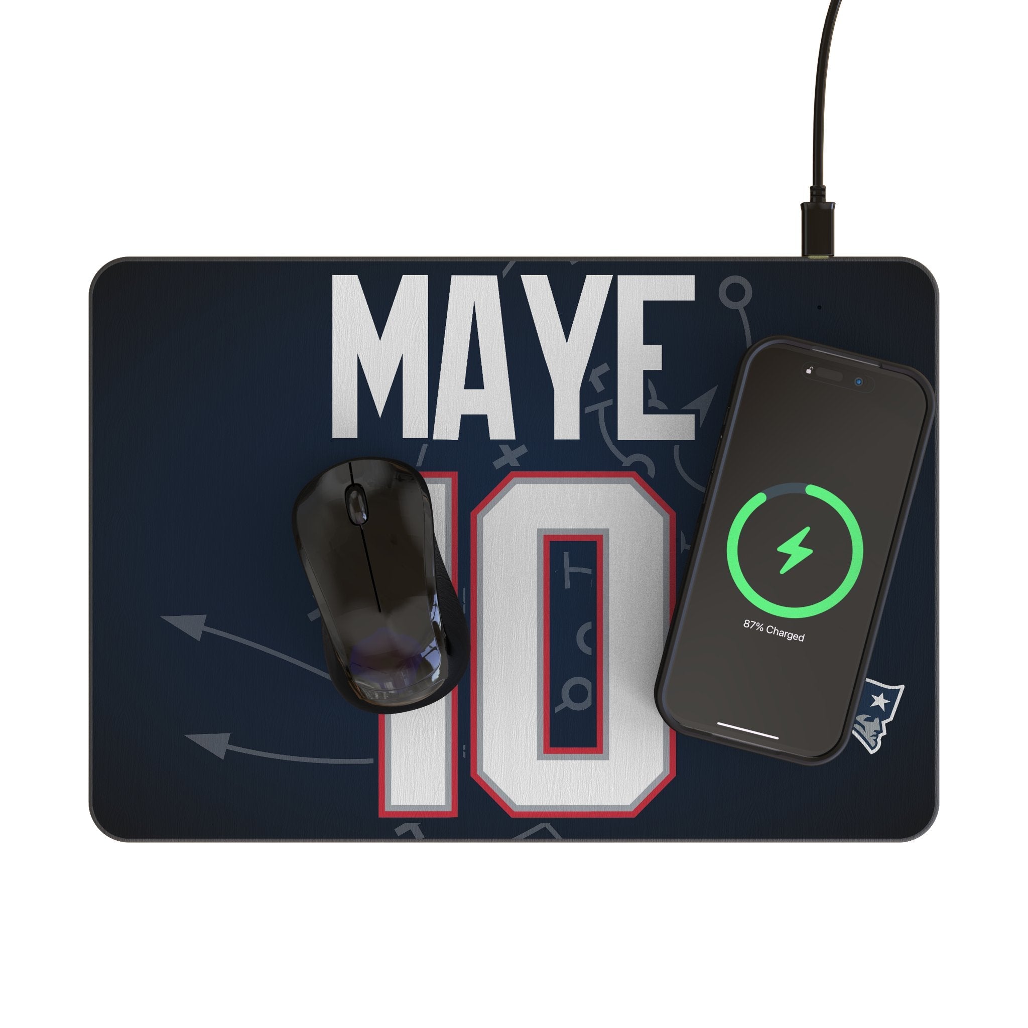 Drake Maye New England Patriots 10 Game Tactic 15-Watt Wireless Charger and Mouse Pad - Sports Gifts, Sports Memorabilia, Sports Collectibles, Fan Shop