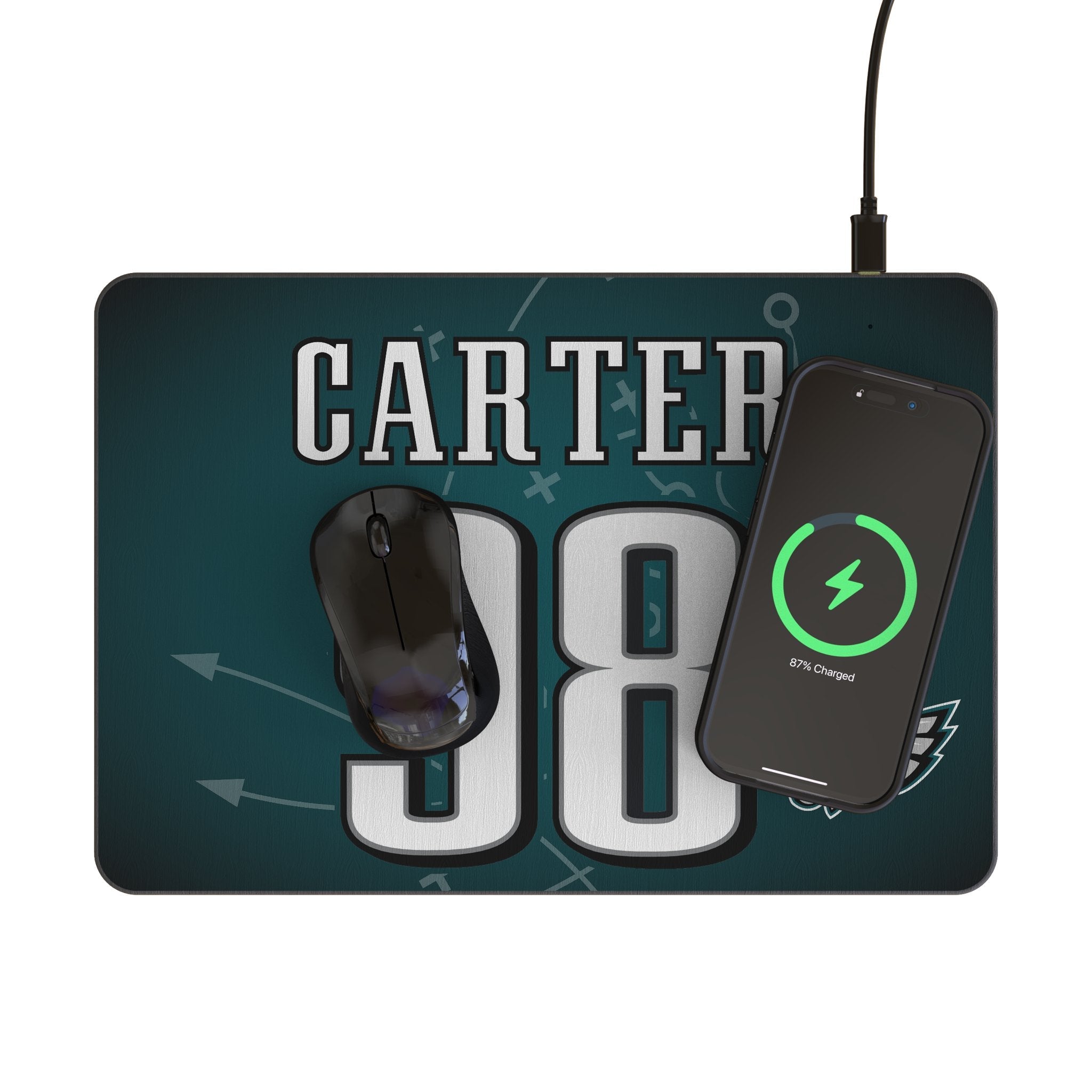 Jalen Carter Philadelphia Eagles 98 Game Tactic 15-Watt Wireless Charger and Mouse Pad - Sports Gifts, Sports Memorabilia, Sports Collectibles, Fan Shop