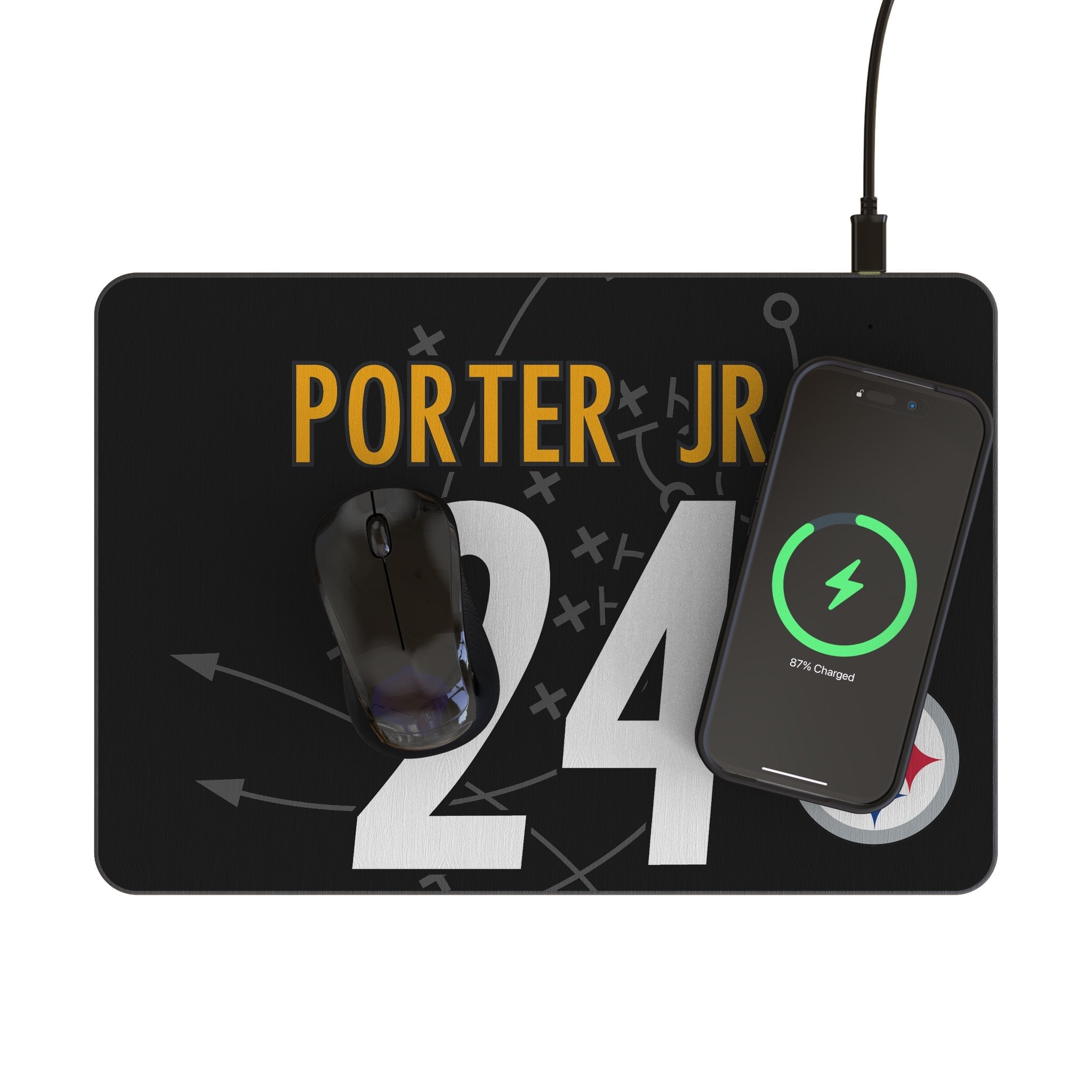 Joey Porter Jr. Pittsburgh Steelers 24 Game Tactic 15-Watt Wireless Charger and Mouse Pad - Sports Gifts, Sports Memorabilia, Sports Collectibles, Fan Shop