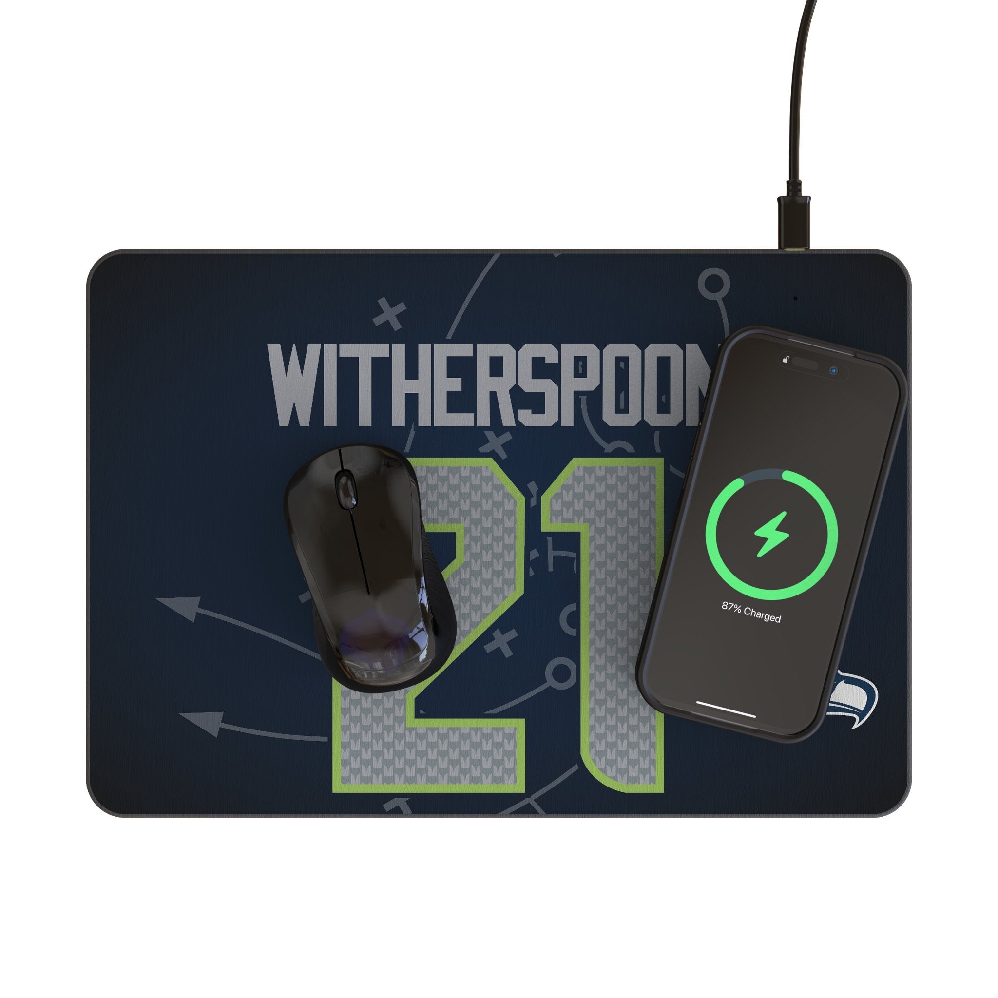Devon Witherspoon Seattle Seahawks 21 Game Tactic 15-Watt Wireless Charger and Mouse Pad - Sports Gifts, Sports Memorabilia, Sports Collectibles, Fan Shop
