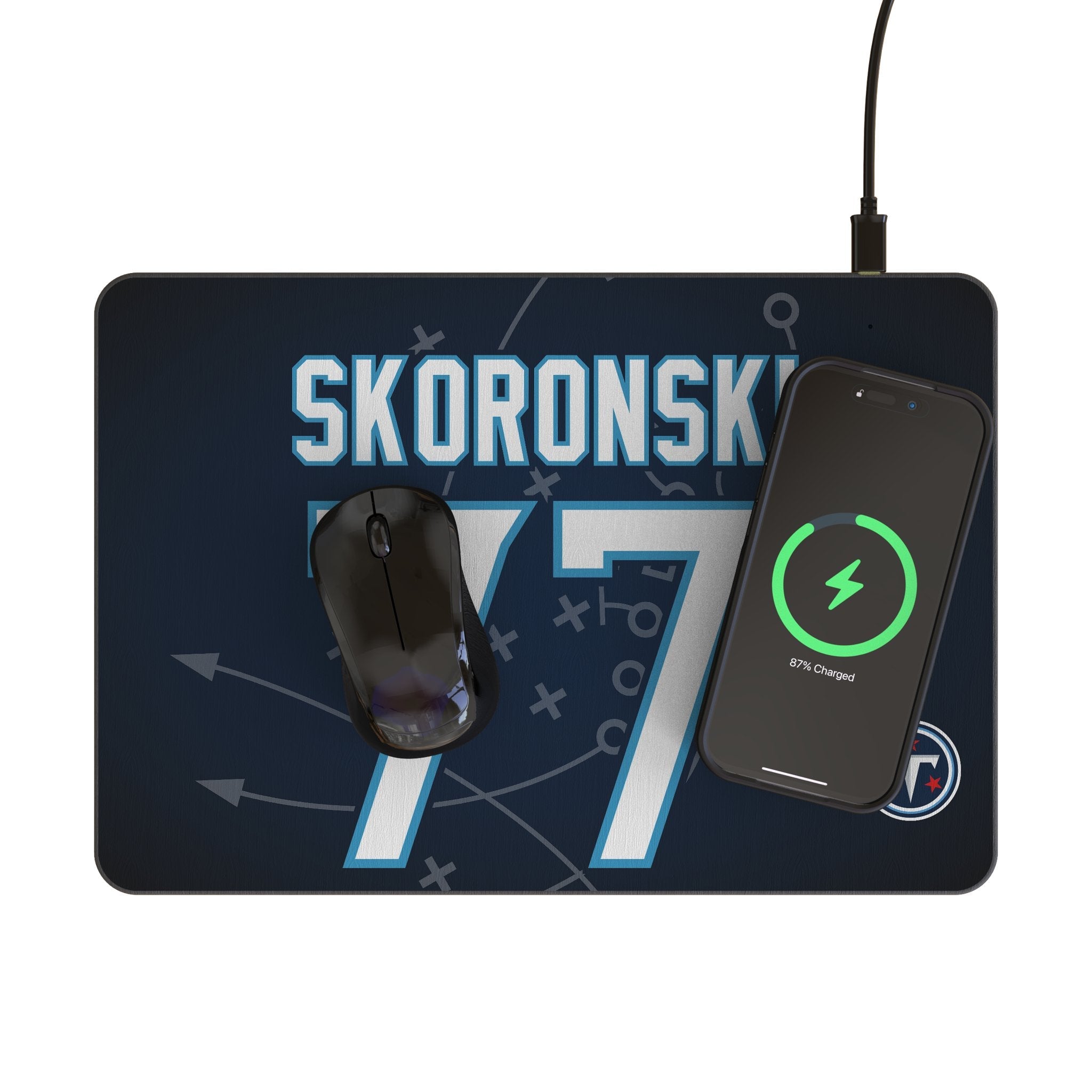 Peter Skoronski Tennessee Titans 77 Game Tactic 15-Watt Wireless Charger and Mouse Pad - Sports Gifts, Sports Memorabilia, Sports Collectibles, Fan Shop