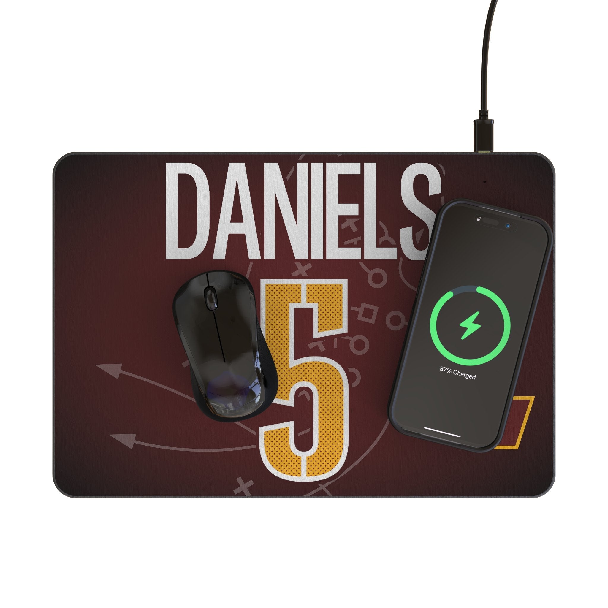 Jayden Daniels Washington Commanders 5 Game Tactic 15-Watt Wireless Charger and Mouse Pad - Sports Gifts, Sports Memorabilia, Sports Collectibles, Fan Shop