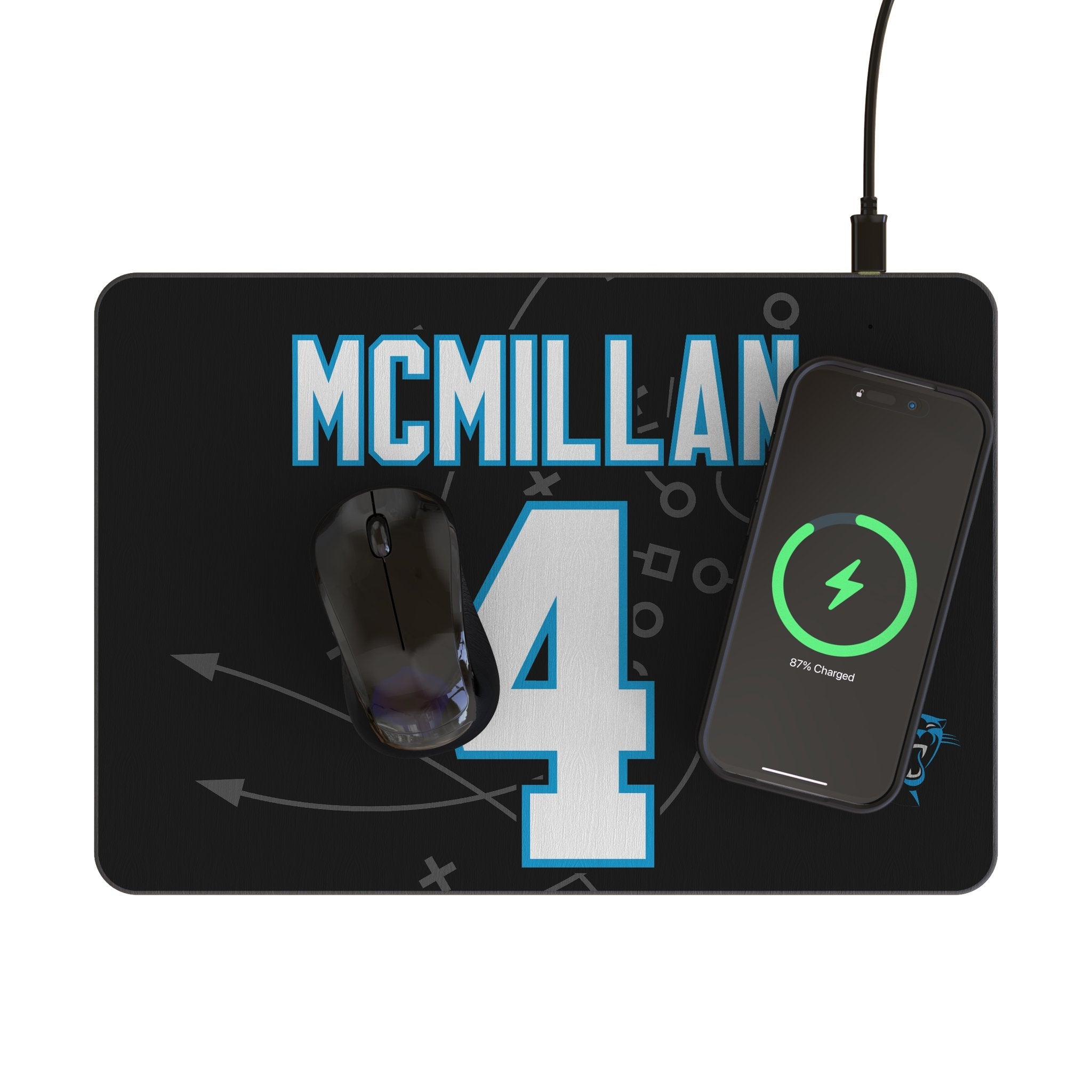Tetairoa McMillan Carolina Panthers 4 Game Tactic 15-Watt Wireless Charger and Mouse Pad - Sports Gifts, Sports Memorabilia, Sports Collectibles, Fan Shop