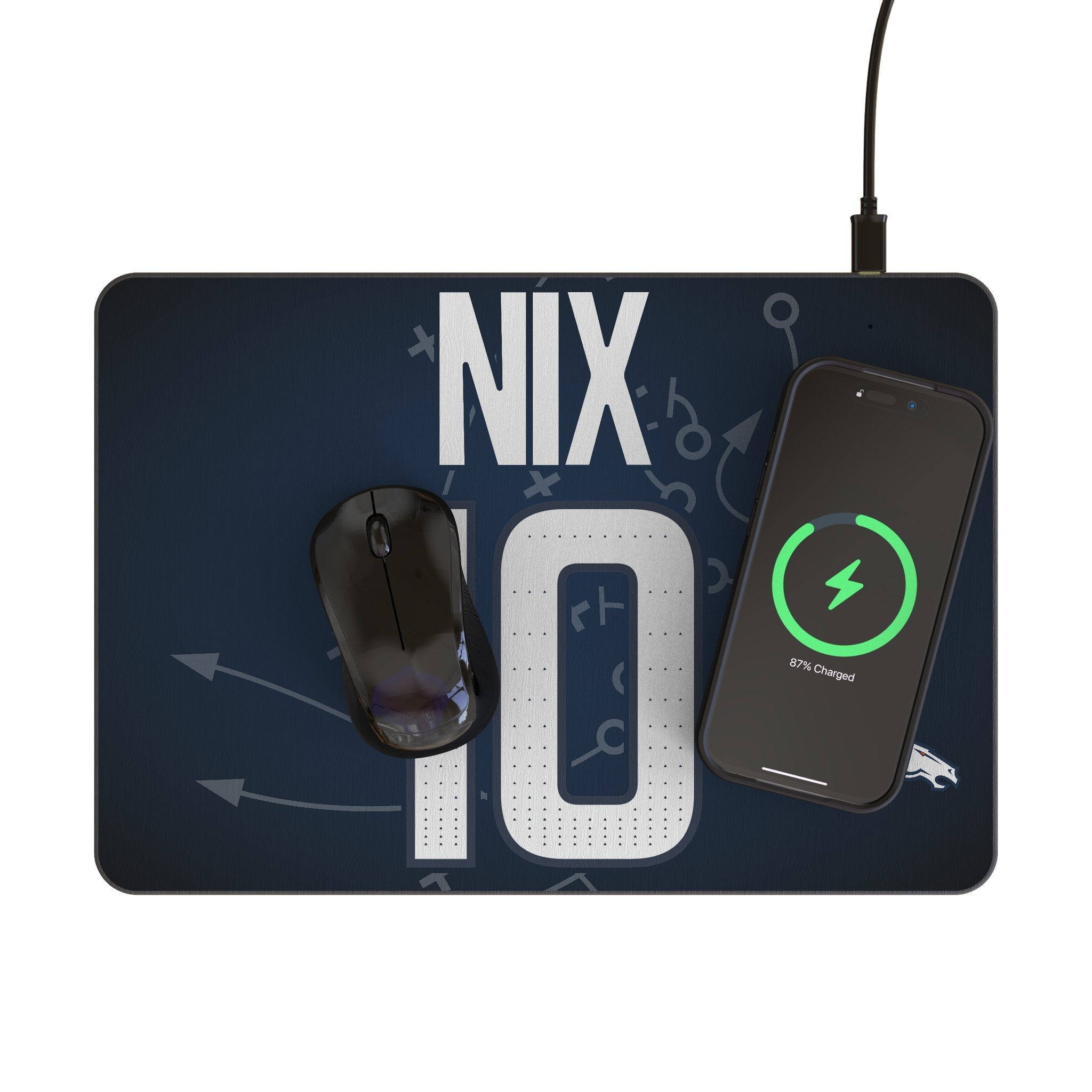 Bo Nix Denver Broncos 10 Game Tactic 15-Watt Wireless Charger and Mouse Pad - Sports Gifts, Sports Memorabilia, Sports Collectibles, Fan Shop
