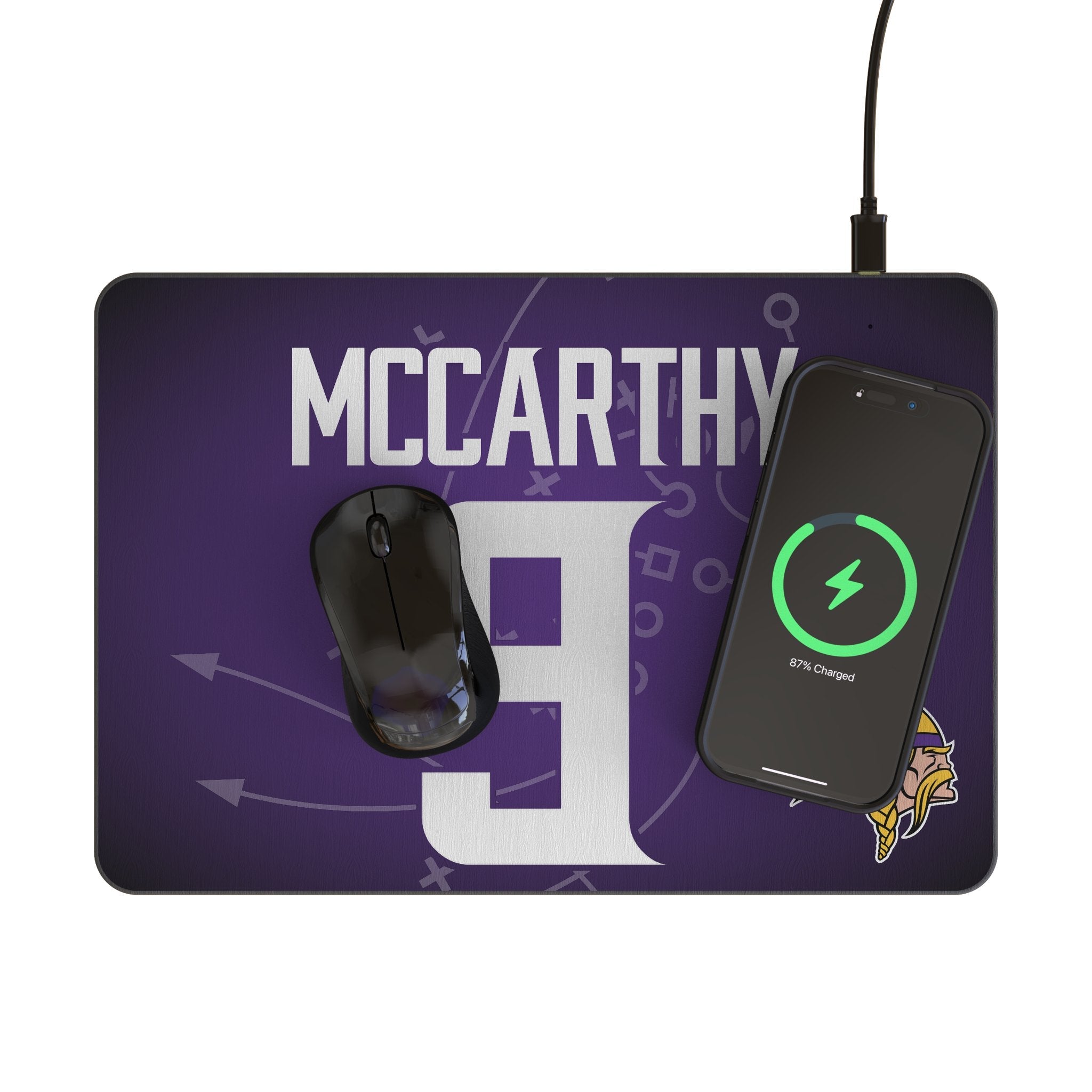 J.J. McCarthy Minnesota Vikings 9 Game Tactic 15-Watt Wireless Charger and Mouse Pad - Sports Gifts, Sports Memorabilia, Sports Collectibles, Fan Shop