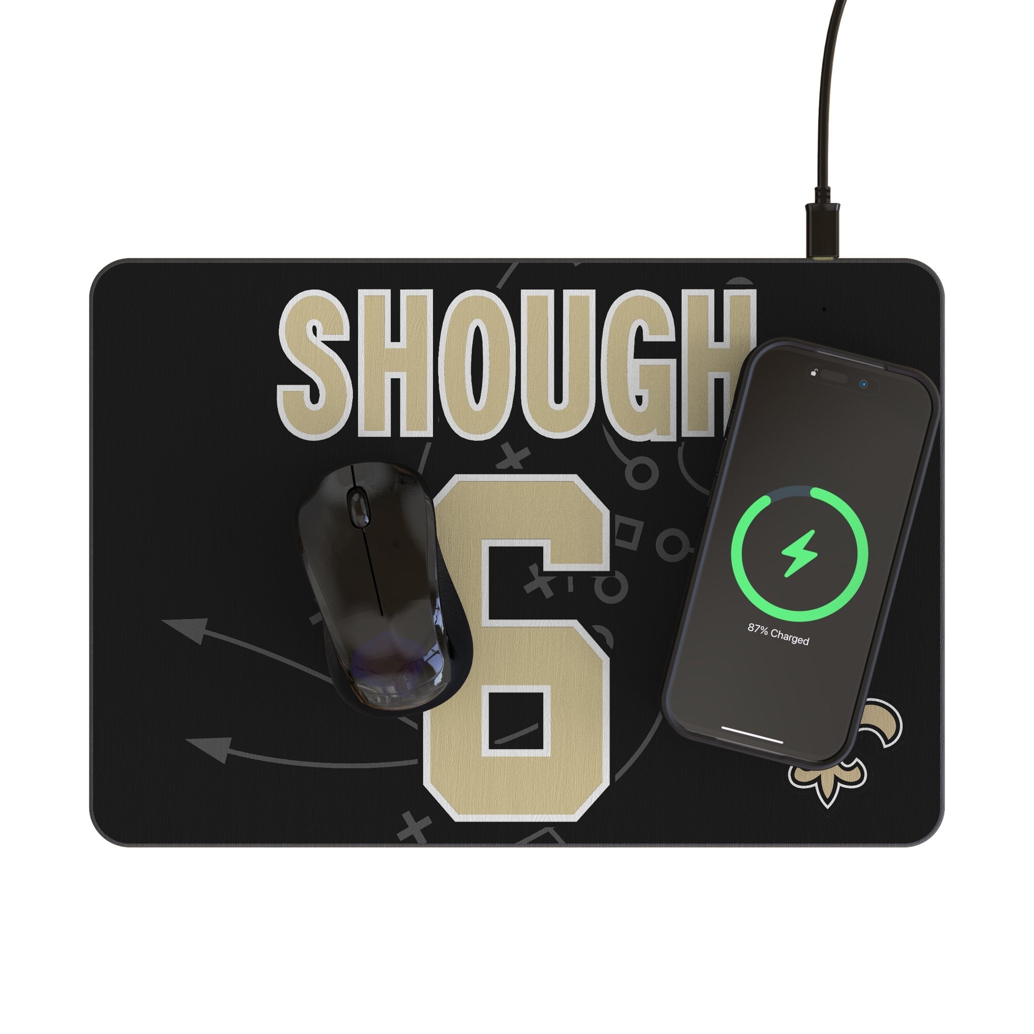 Tyler Shough New Orleans Saints 6 Game Tactic 15-Watt Wireless Charger and Mouse Pad - Sports Gifts, Sports Memorabilia, Sports Collectibles, Fan Shop