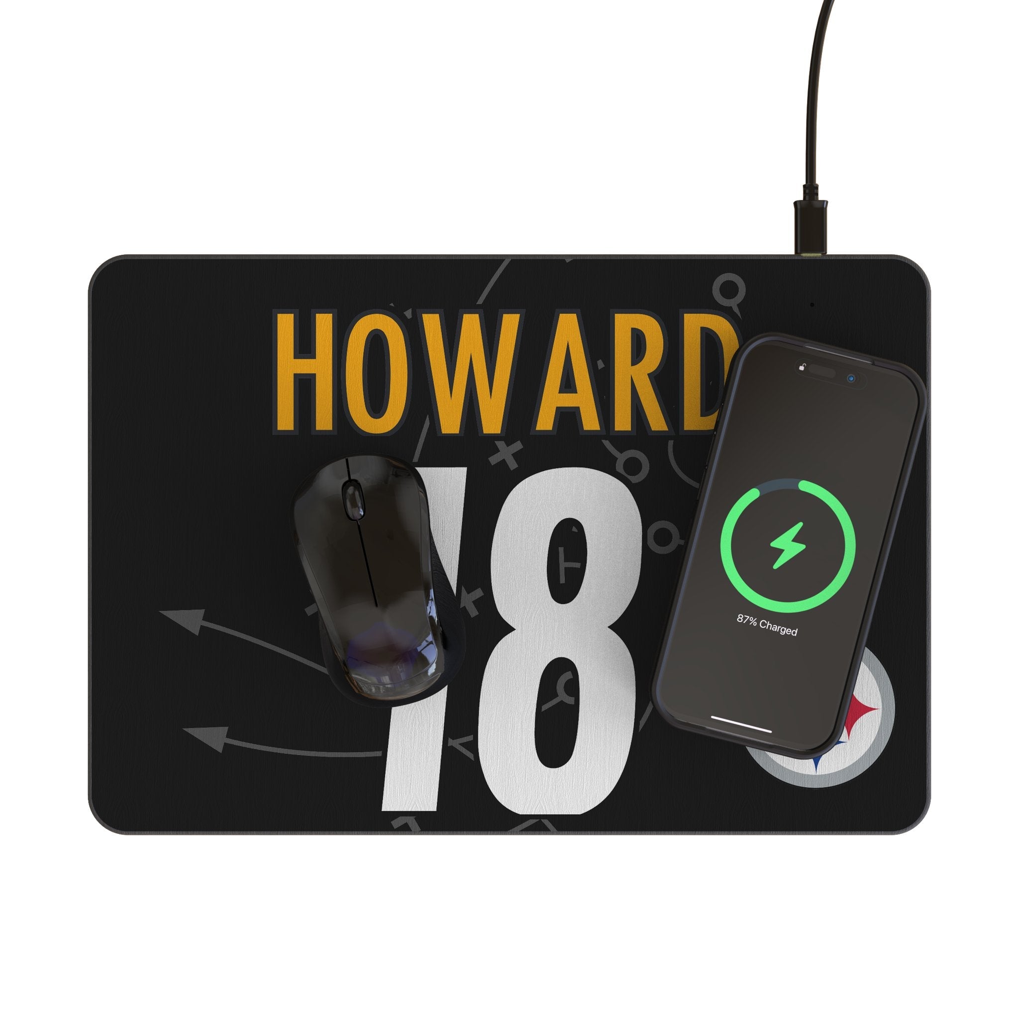 Will Howard Pittsburgh Steelers 18 Game Tactic 15-Watt Wireless Charger and Mouse Pad - Sports Gifts, Sports Memorabilia, Sports Collectibles, Fan Shop
