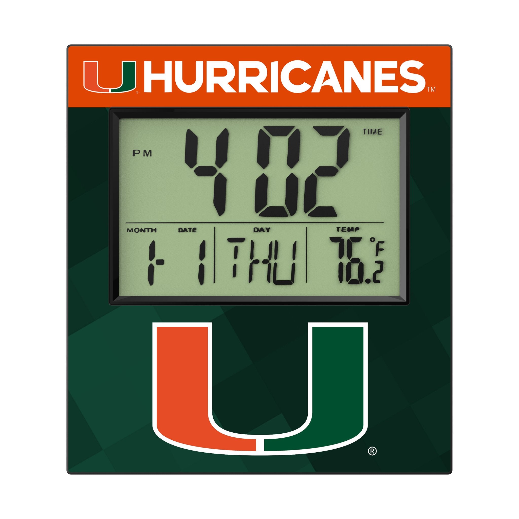 University of Miami Hurricanes Color Block Wall Clock - Sports Gifts, Sports Memorabilia, Sports Collectibles, Fan Shop